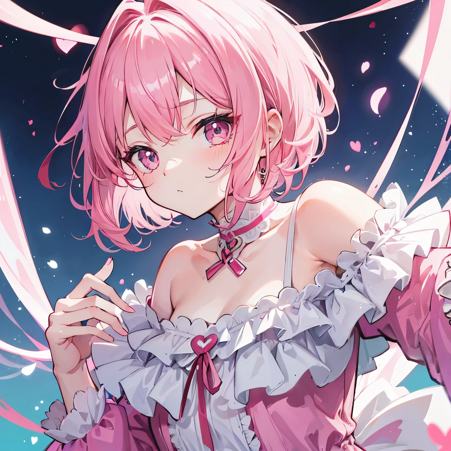 (Highest quality, 8k, 32K, masterpiece, Ultra-high resolution,:1.2),born, One girl,Super cute , Natural light,Clear, shining eyes, 20-year-old ,Fair skin, pink, short hair