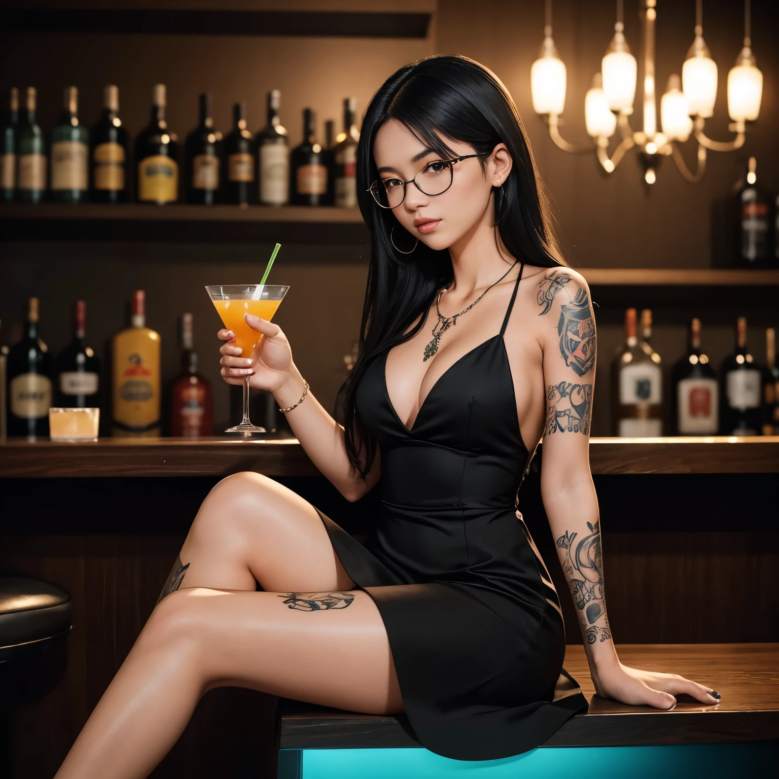 what midjourney means by cocktail dress....😅
++++++++
Prompt:
Photo of a 20 year old woman with long black hair, in a short white cocktail dress sitting at the bar of a nightclub looking at the camera, she is tattooed and wearing a necklace and high heels, the area is neon lit and there are glasses on the bar. Nikon D850 with Nikon AF-S VR Micro-NIKKOR 105mm f/2.8G IF-ED Lens, -- style raw --ar 3:4 --s 550 --v 6.0