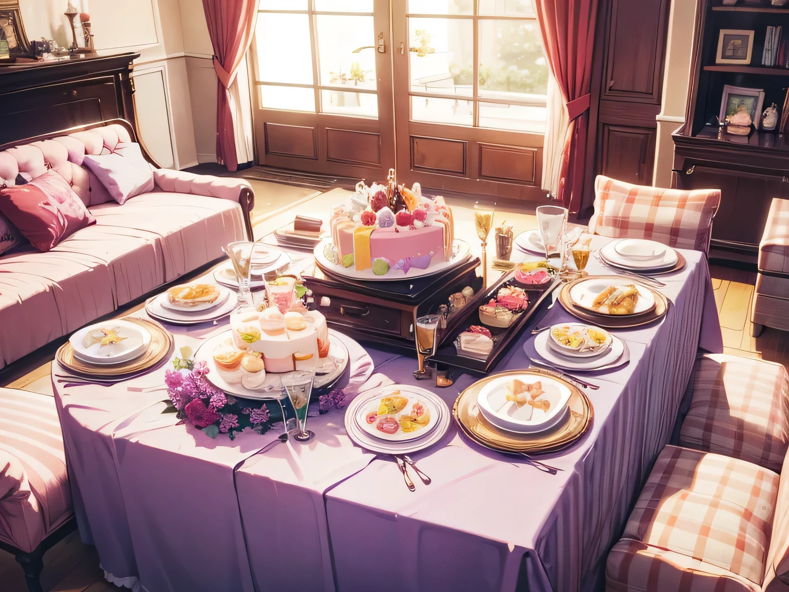 home party、Upholstered room、A lot of sweets、Big Cake