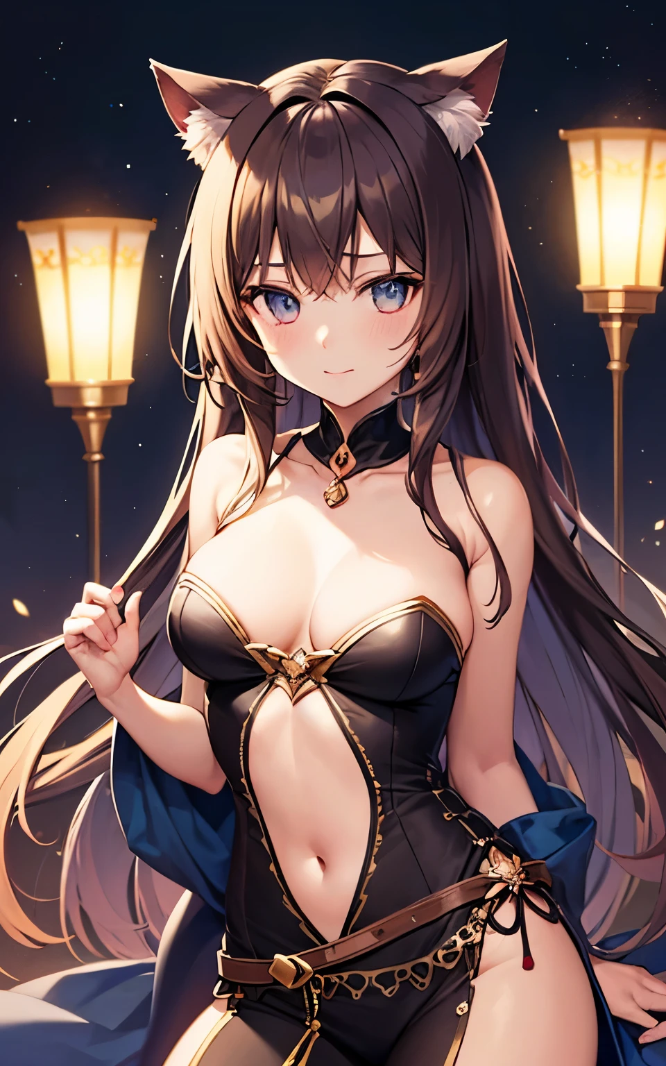 best quality, cute cat ears girl, Cute fantasy world lightly dressed, fantasy world, smooth skin,