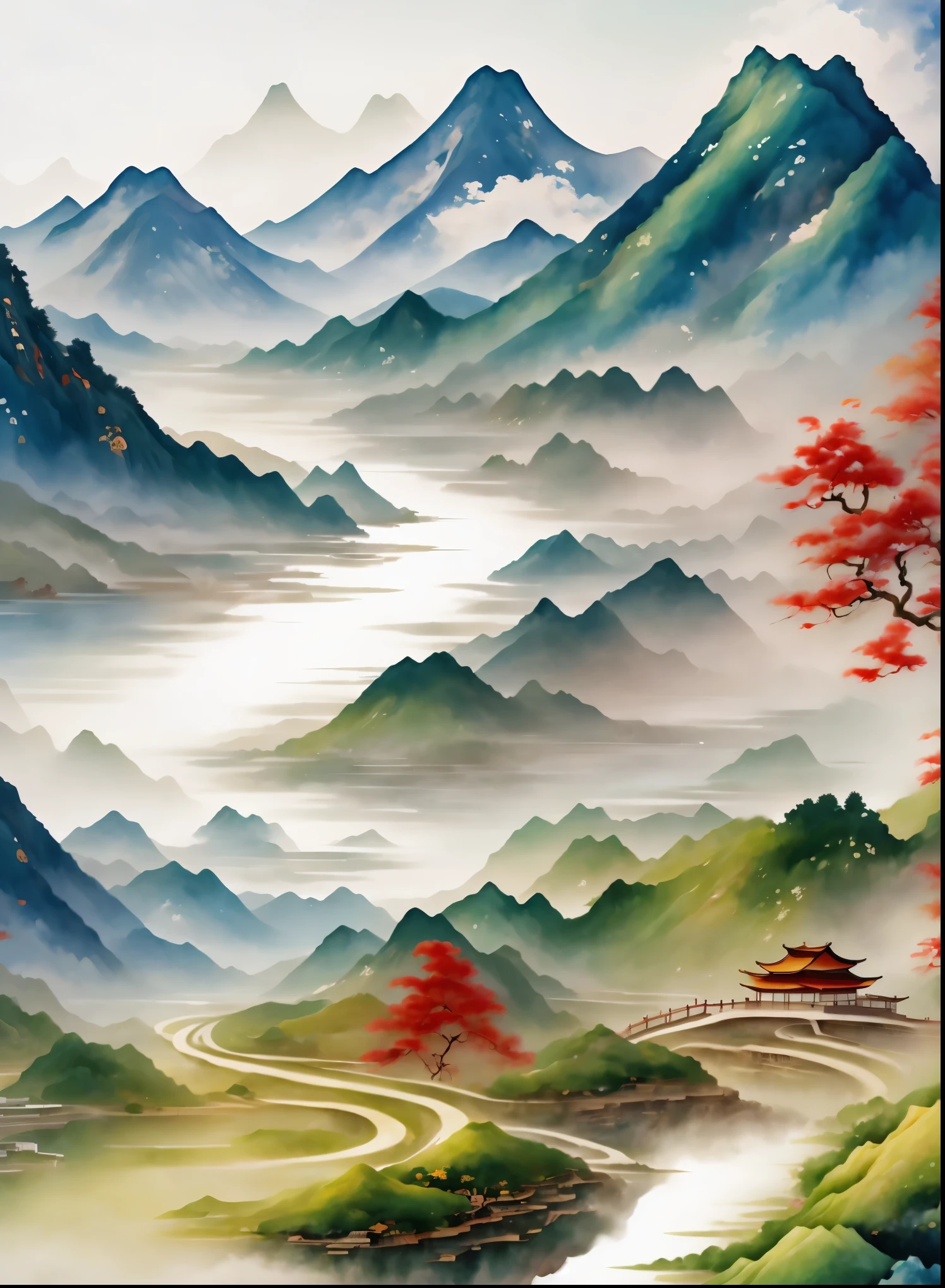 Landscape cartoon pictures, Detailed Landscape—Width 672, mountain background, Chinese scenery, landscape illustration, fushan, Fabulous Huashan, z style art work.show on. arrive, flowing hills, mountain background, Chinese painting style, mountainous terrain, mountain background, Chinese watercolor style, background mountains