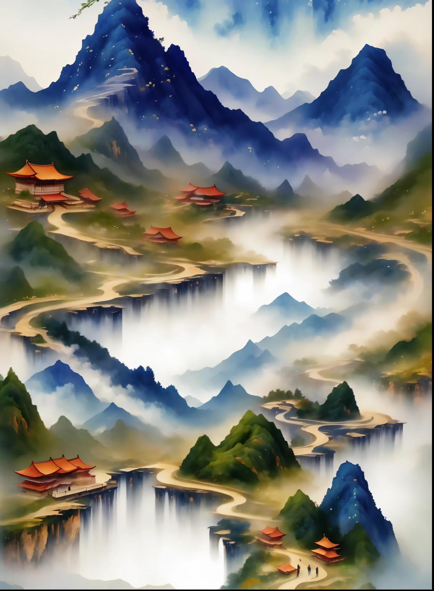 Landscape cartoon pictures, Detailed Landscape—Width 672, mountain background, Chinese scenery, landscape illustration, fushan, Fabulous Huashan, z style art work.show on. arrive, flowing hills, mountain background, Chinese painting style, mountainous terrain, mountain background, Chinese watercolor style, background mountains