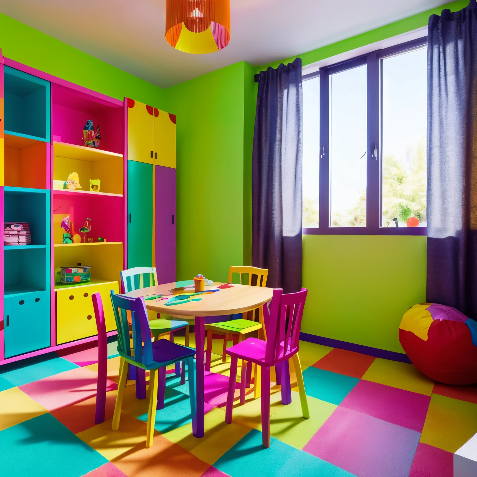 1 , rubio, coletas cortas, sosteniendo una paleta, una pieza, colorful room, kids room, brillante, Calidad superior, 8k sin ropa
