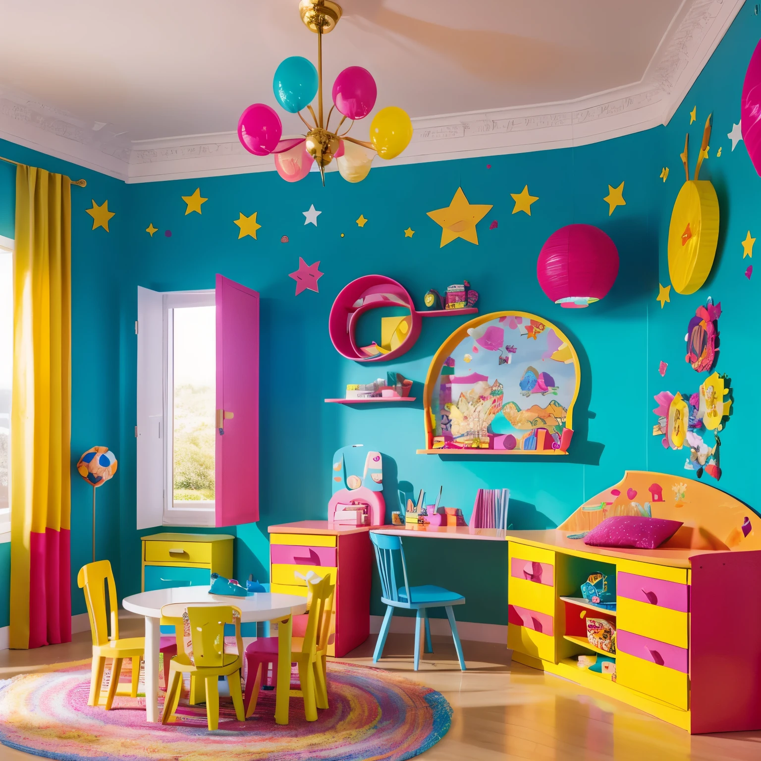 1 , rubio, coletas cortas, sosteniendo una paleta, una pieza, colorful room, kids room, brillante, Calidad superior, 8k sin ropa