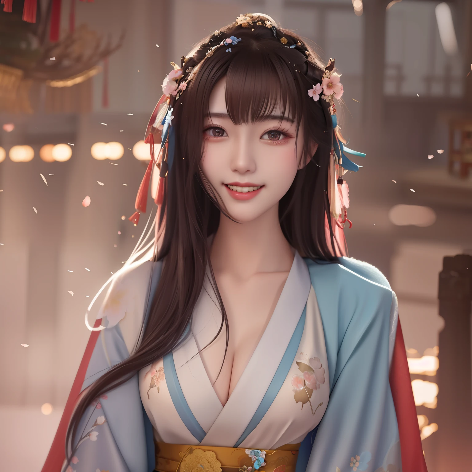 Close-up of a woman in kimono posing for a photo, Chinese girl, beautiful asian girl, Rostland 8K, chinese woman, palace , A girl wearing Hanfu, japanese goddess, asian girl, beautiful and smiling, hanfu, beautiful oriental woman, Beautiful digital artwork, guweiz style artwork, beautiful asian woman, Chinese style