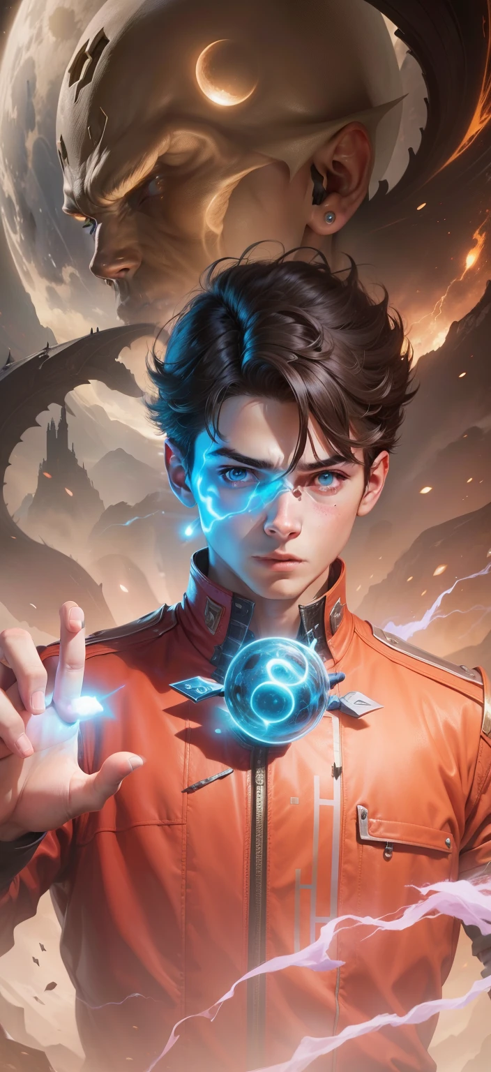 Boy With hand Magic Futuristic monsterbackground realistic face ultra realistic high quality HD