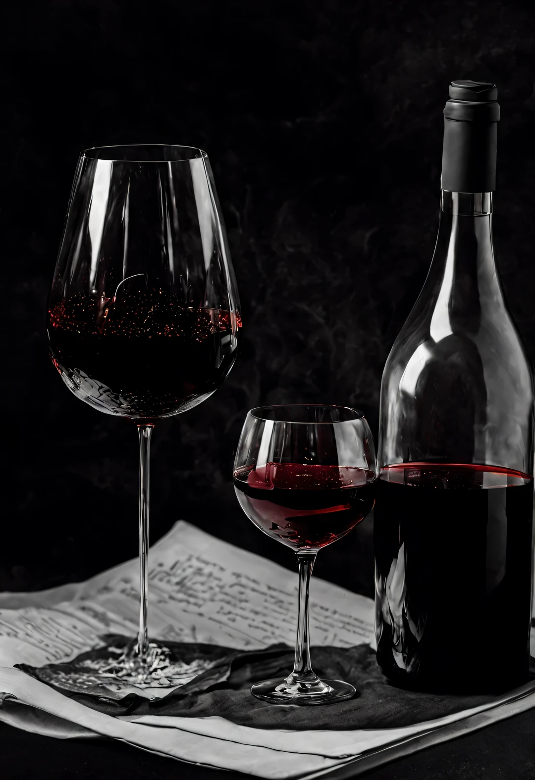 seal henry samuel singer closeup,black and white,A bottle of red wine and a red wine glass