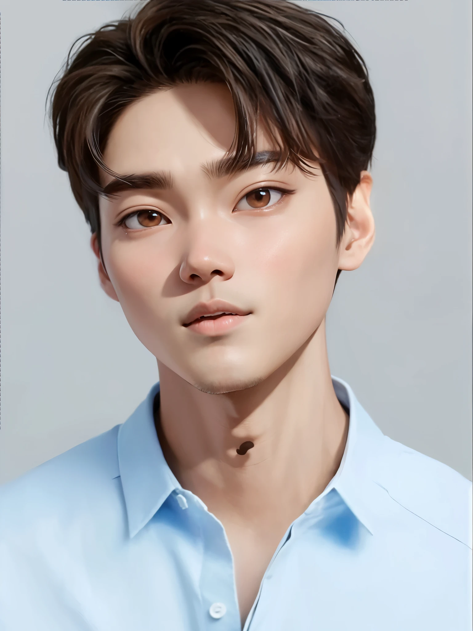 a close up of a man in a blue shirt looking at the camera, siwoo kim, hyung tae, shin jeongho, taejune kim, joongwon charles jeong, headshot profile picture, kim doyoung, wonbin lee, hyung tae kim, hong june hyung, jinyoung shin, hyung-tae kim, hyung - tae kim, seseon yoon