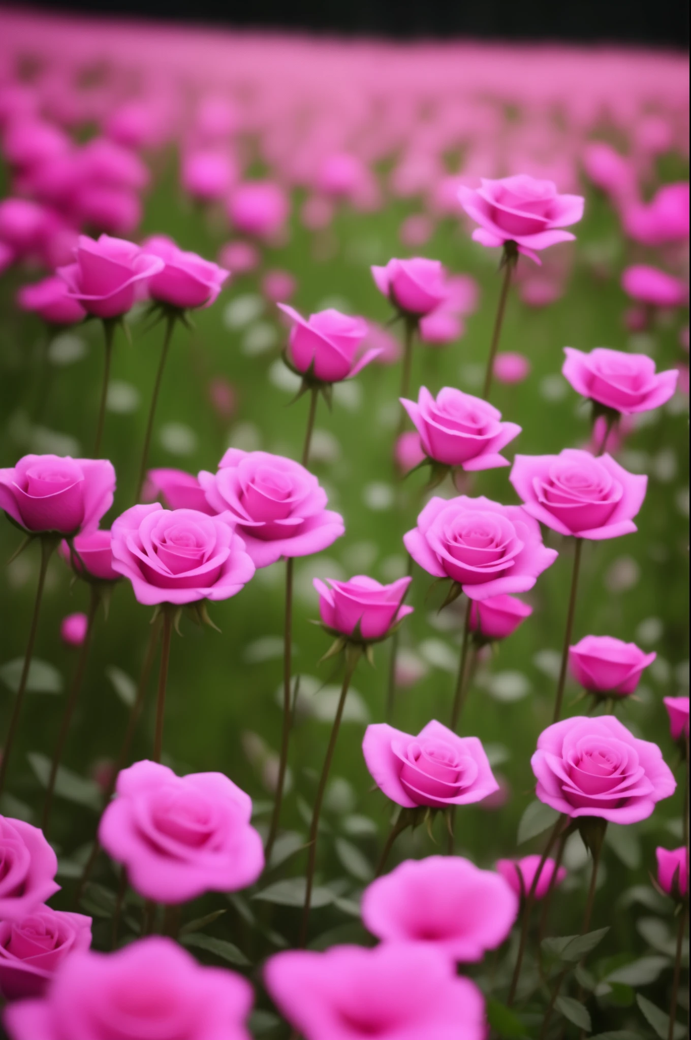 here are many pink glowing flowers that are growing in the grass, luminous flowers, rose pink lighting at night.