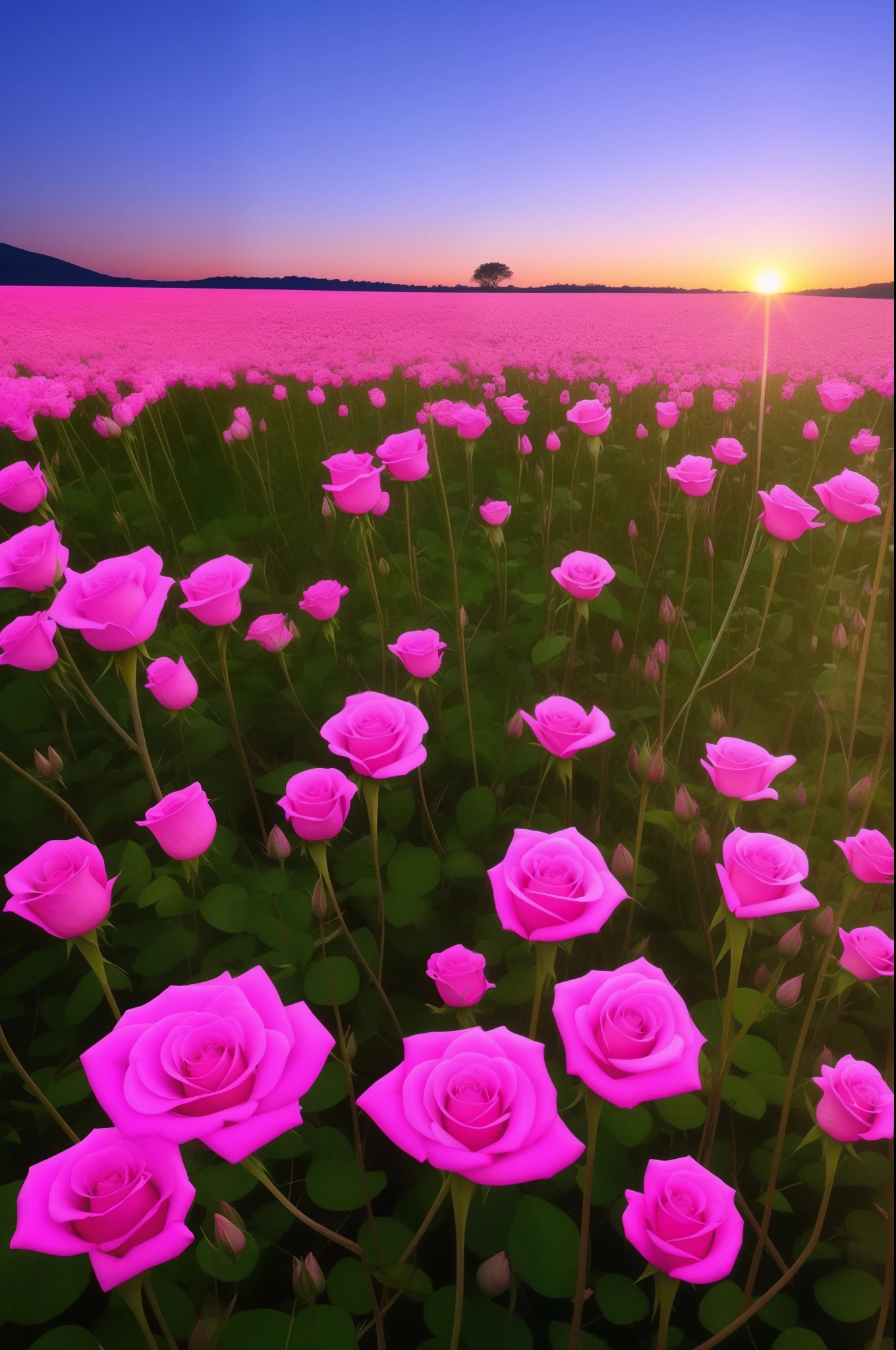 there are many pink flowers that are growing in the grass, glowing flowers, field of flowers at night, by Bruce Munro, surreal waiizi flowers, luminous flowers, rose pink lighting, soft bloom lighting, beautiful lit, field of pink flowers, lights with bloom, scattered glowing pink fireflies, beautiful glowing lights, field of fantasy flowers, beautiful illumination