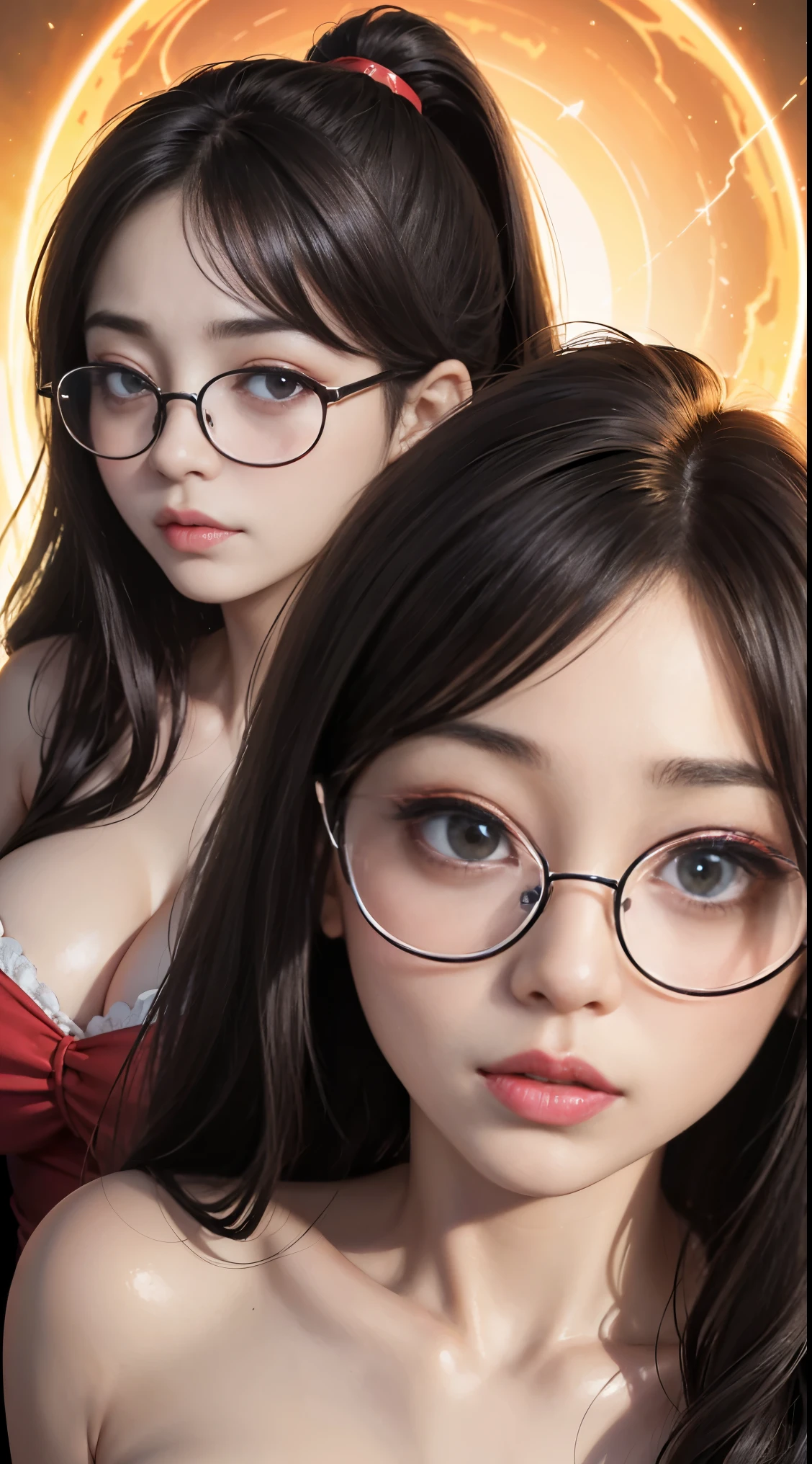 Are you okayですか、(best illustrations)、8k UHD resolution、intricate details、highest quality、realistic、Super detailed、best lighting、best shadows、soft lighting、Ultra HD、超realistic、Tyndall effect、Photoreal、(high detail skin:1.2)、 (intricate details, compensate, face to face with the children_v1:0.5), (Fine, beautiful and delicate face, Are you okay, beautiful and delicate eyes, perfectly proportioned face, high resolution skin, fine skin, Optimal ratio of 4 fingers and 1 thumb, arm under chest, お腹の下に赤く光るtattoo、wow wow, wide hips, smooth abdomen, thin and thin skin, __fashion__, __hair__:1.25)、Digital single-lens reflex camera、 不条理なrealistic作品: 1.3), (maximum resolution: 1.2), (Ultra HDTV: 1.2), cinematic light, fine eyes and skin, detailed facial features, , (sharp focus: 1.2）, (focus on face:1.2),perfect style, beautiful face, acura, anatomically correct, Highly detailed face and skin texture, fine eyes, double eyelid, thin eyebrows, glitter eyeliner: 1 natural cheeks, Glossy skin, Fair skin: 1.2, (glossy lips: 1.4),(embarrassed look: 1.2),Highly detailed face and skin texture, fine eyes, double eyelid, natural cheeks,  glossy lips: 1.4,exposed cleavage、Bewitching。baby face、attractive、Chest emphasis、((((giant glasses, otaku glasses, thick glasses, round glasses)))),The long-haired、Braid hair、Ponytail distortion、, Ponytail with a bow tied at the back of the hair, huge solemn expression、body up、Big breasts emphasis, super tight chest, 豊胸hand術, The chest is very large and round,tight waist、 meet beautiful girls, looking at girl&#39;body of, in the dark、bat wings，(((小さなdevilの角)))、(devil&#39;tail of)、(detailed spooky background:0.8)、Long grey hair，emits eerie demonic flames，Lu Guoguang，green flash particles, magic、火炎magic、Flares up violently、swirling explosion, angelic halo, Dazzling gold and orange shine, Dramatic composition details), synchrotron radiation, Powerful light area,  (magicのシンボルが鎧に輝く:1.3), (magicの魔力が彼女の周囲に渦巻いていた:1.3), Long white hair waving in the wind in every detail, (intense expression:1.1), (Its light is、Highlighting her dominance and rebirth behind the scenes:1.4), (Wisdom and Rebirth:1.2), (Strong stance:1.2), (Overwhelming mystical power:1.2), (きらめくSweat:1.1),(The contrast between silver and gold:1.3),elegant glitter dark＆mysterious version, very beautiful and shining eyes、arms tied with rough rope、girl hanging from the ceiling、Sweat、ロープが彼女body ofを縛った、wet body、Aranawa that bites into the crotch、股間からは大量body of液が流れ出す.、The tower is good、wet white underwear、One leg is suspended above by a coarse rope、tied up with a rope、tightly bound、tie one&#39;hand、hanging in bondage、tattoo, gem