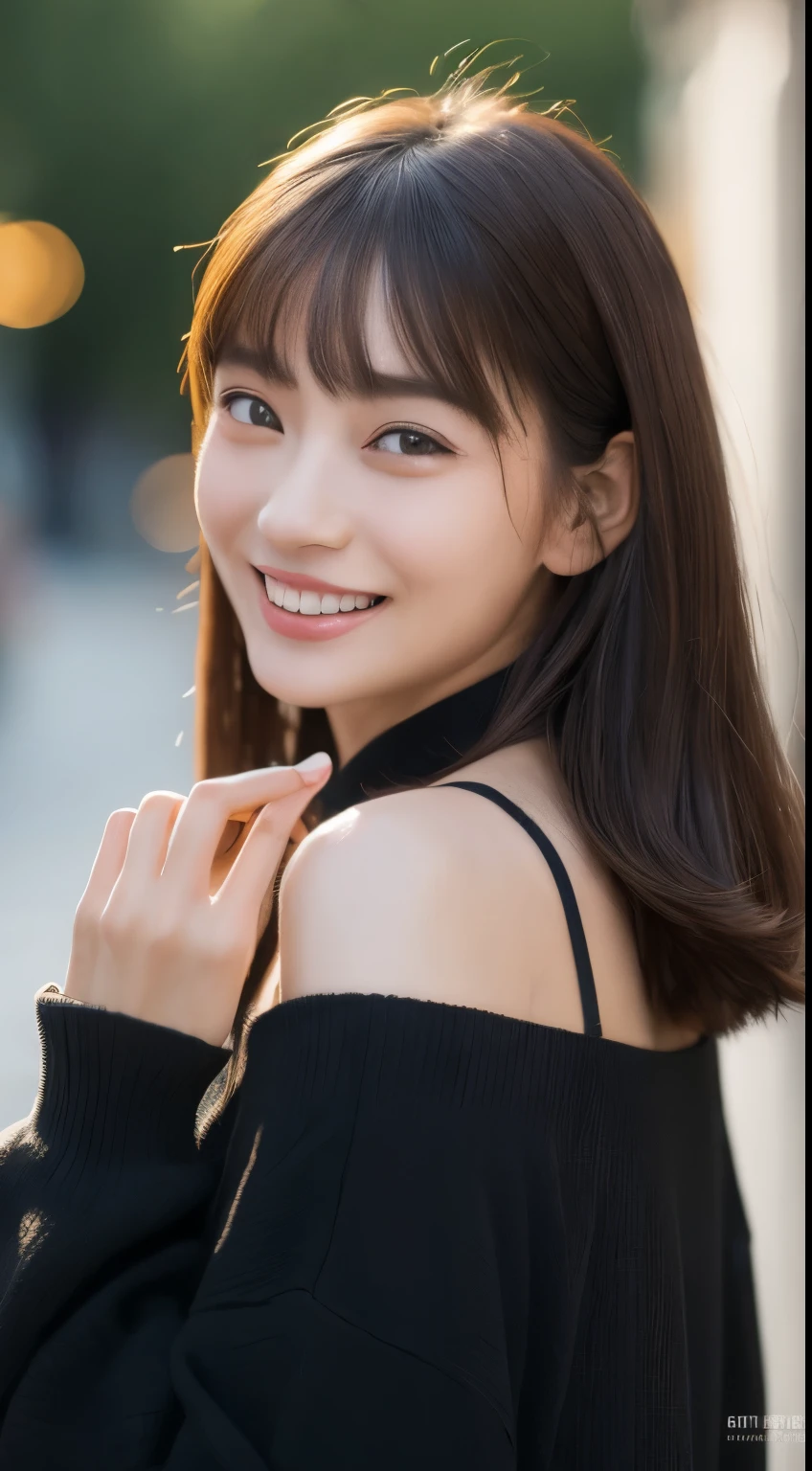 ((top-quality、8K、masterpiece、:1.3))、1girl in、A smile、full body Esbian、Slim Faces、Pretty women、(dark brown hair)、bontage:1.1、Super Detailed Face、detailedeyes、二重まぶた、blurry backround、Slim Faces、nighttime scene、appearance、Street、raw,Back,Walking,raw,Back
