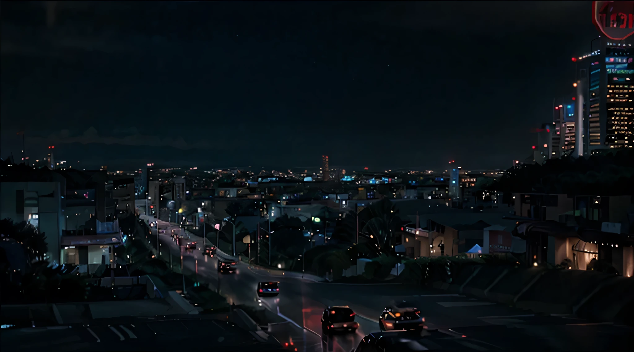LA Sunset Strip at night 80s, skyshot, aeroshot, cinematic, 4k, ultrarealistic