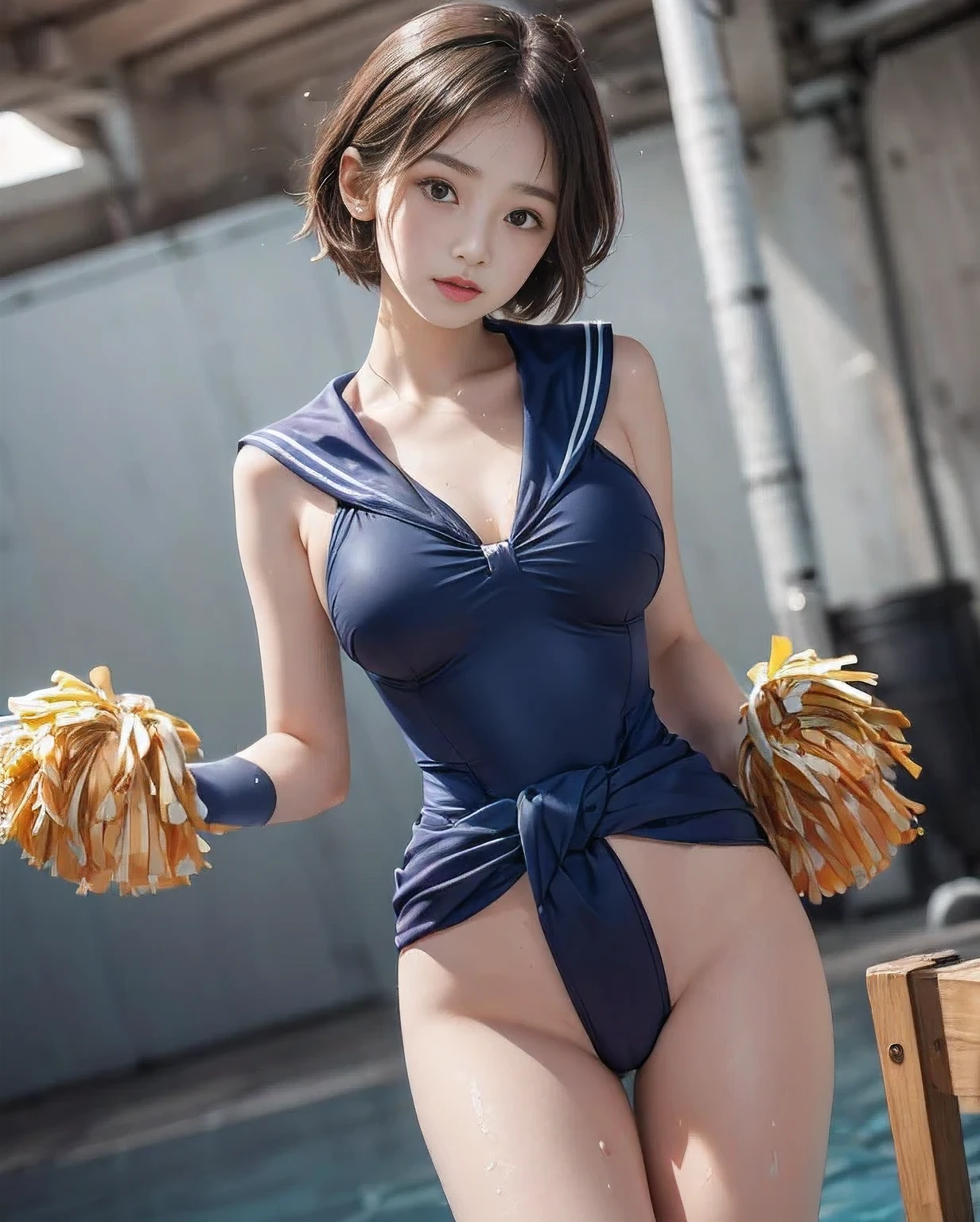 ((Cheerleader:1.5)), ((A dark blue school swimsuit that is too close to the skin)), 10 year old girl, ((Erotic and cute Japanese girl:1.3)), Expression of feeling sexual pleasure, ((Sailor swimsuit that sticks to your skin with sweat:1.6)), slender body shape, (not wearing underwear), short hair, Day Park, The whole body is wet with sweat, See-through sailor swimsuit wet with sweat, Sensitive nipples, Too cute small face, short hair, beautiful thighs, too small nose, (8K, RAW photo, highest quality, masterpiece:1.2), (The fabric of sailor swimsuits is very thin, so.:1.37), ultra high resolution, 1 girl, golden ratio, can'小さなI can't see my nostrils, 8k RAW photo, Beautiful woman:2.0, 10 year old Japanese girl, big beatiful eyes, Detailed and detailed depiction, thin eyebrows, ((Big eyes:1.2)), Photoreal:1.9, sexy 10 year old woman, beautiful thighs, thin eyebrows, ((Very erotic and cute)), ((Too thin clothes:1.3)), ((can'I can't see my fingers)), ((i don't'don't wear anything below the waist:1.6)), thin eyebrows, can'I can't see my nostrils, slender body shape, (not wearing underwear), short hair, Day Park, The heroine is 10 years old and super erotic and cute.,