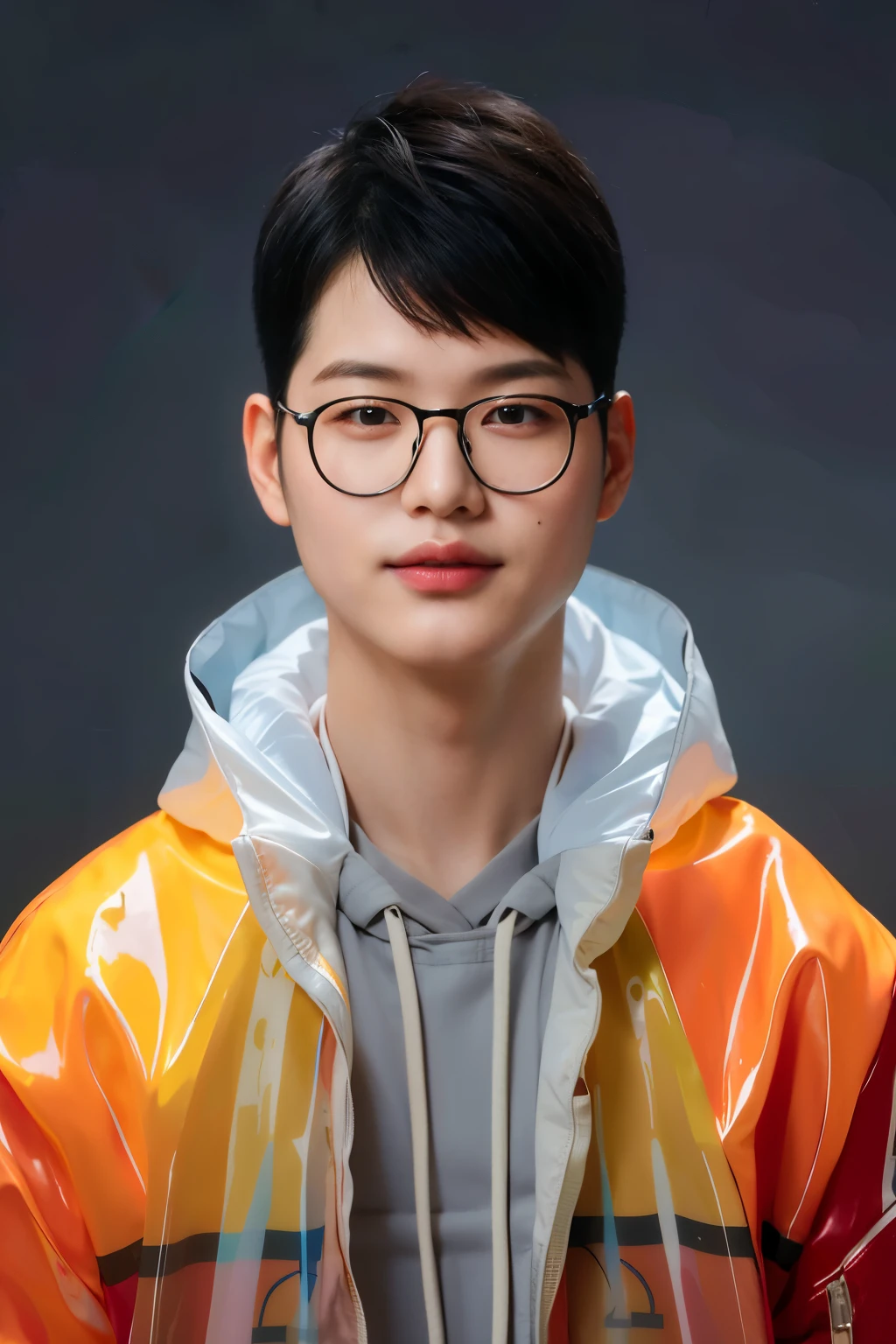 there is a man wearing a jacket and glasses posing for a picture, inspired by Yanjun Cheng, inspired by Russell Dongjun Lu, yanjun chengt, artwork in the style of guweiz, portrait of kpop idol, high quality portrait, nft portrait, kawaii realistic portrait, realistic portrait photo, inspired by Kim Jeong-hui, portrait of ultra realistic