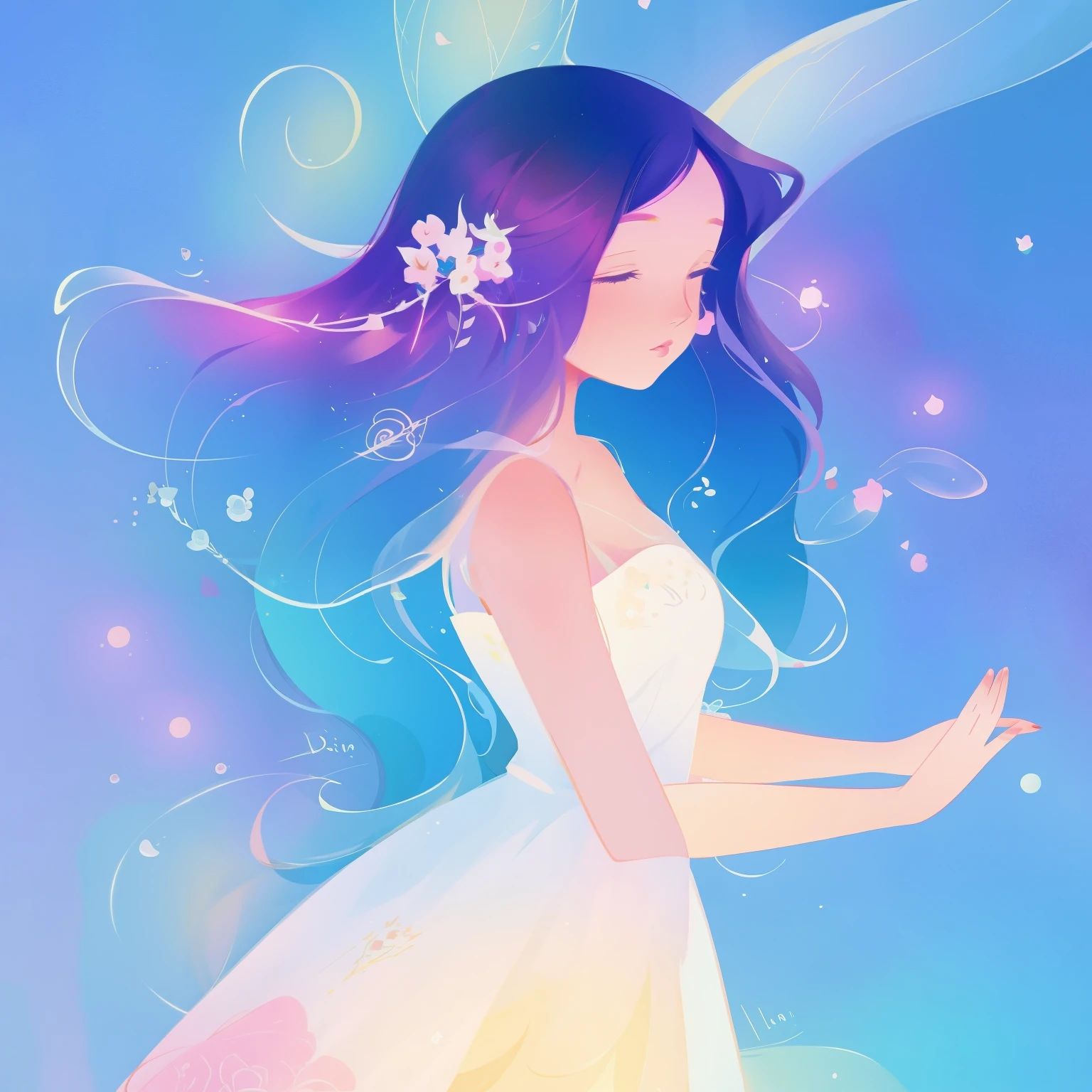 there is a woman with long hair and a dress on, jen bartel, a beautiful artwork illustration, inspired by Lois van Baarle, beautiful digital illustration, in style of anna dittmann, loish art style, by Lois van Baarle, beautiful gorgeous digital art, in style of digital illustration, exquisite digital illustration, colorfull illustration, dreamy illustration