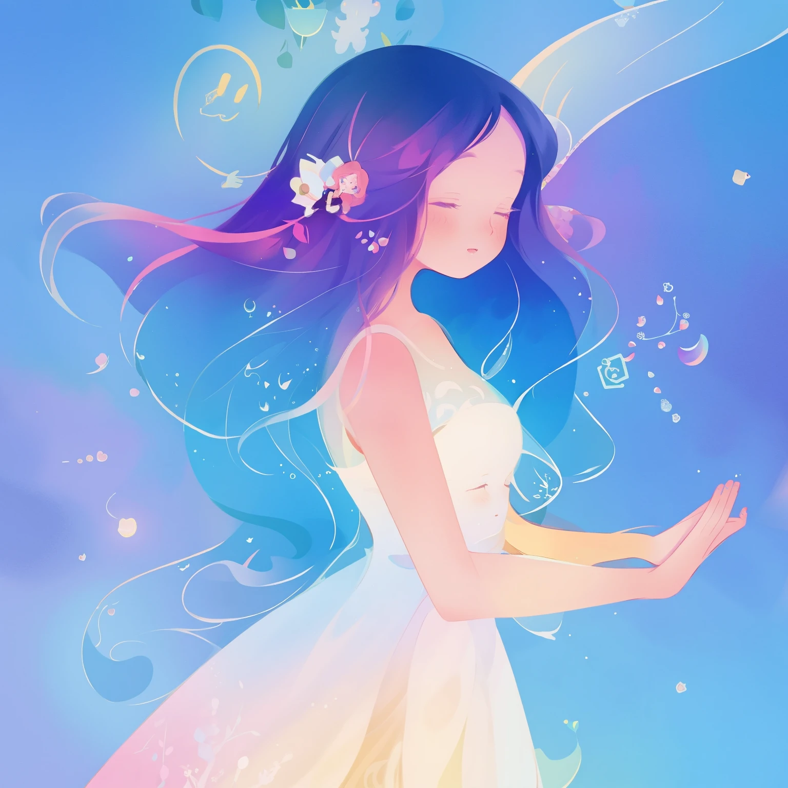 there is a woman with long hair and a dress on, jen bartel, a beautiful artwork illustration, inspired by Lois van Baarle, beautiful digital illustration, in style of anna dittmann, loish art style, by Lois van Baarle, beautiful gorgeous digital art, in style of digital illustration, exquisite digital illustration, colorfull illustration, dreamy illustration