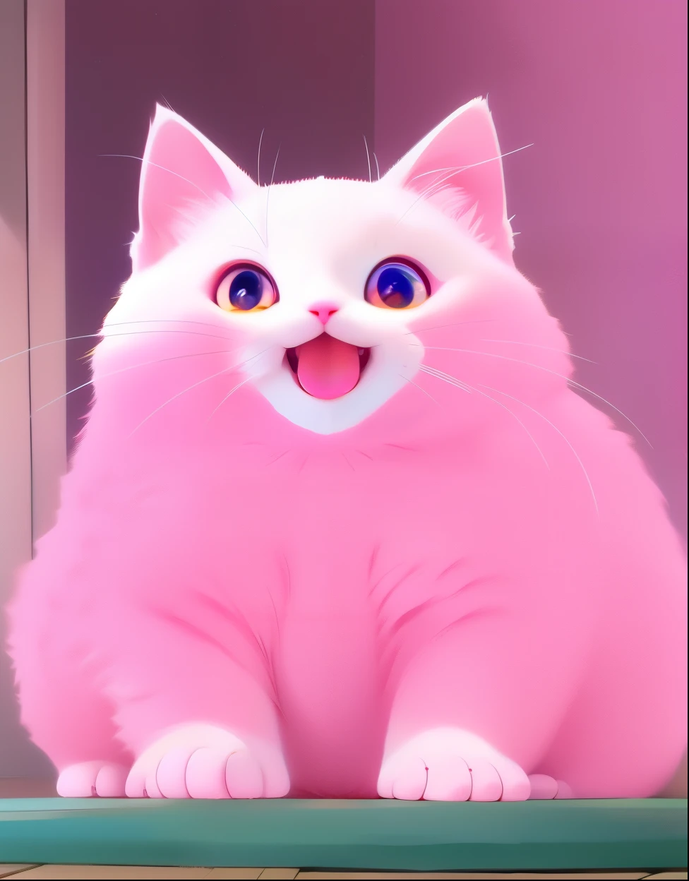 there is a white cat with pink cheeks sitting on a bed, funny cat, are-bure-boke!!!!!!!!, sussy baka, thunder, by Werner Tübke, !!!! cat!!!!, red - cheeks!!, meme, tummy, chonker cat, are bure boke, funny picture, exploitable image, white cat in a pink dress, shiny red, smiling
