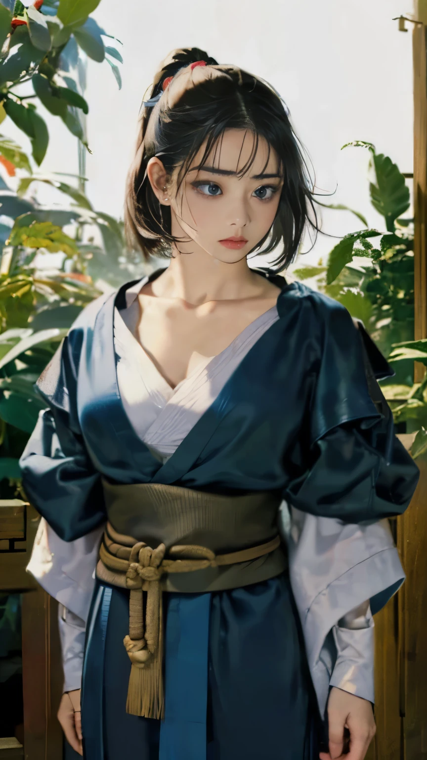 (8K、RAW shooting、highest quality、masterpiece:1.2)、Super detailed、super resolution、(genuine、genuine:1.37)、portrait、High-definition RAW color photo、professional photography、highly detailed face、 highly detailed body、 perfect anatomy、detailed background、(((1人の大人のwoman)))、30歳のwoman、pretty girl、genuineな体つき、small、white skin、glowing skin、because I&#39;thin、black hair、((medium hair))、(neat bangs: 1.4)、cute face、genuine-looking face、delicate eyes、droopy eyes、((jungle))、((囚われたwoman))、(((ninja)))、(((Kunoichi&#39;s appearance)))、(((女のninja)))、(((woman&#39;chest exposed.)))、((woman with legs wide open))、((standing posture))、((rope tied her body))、((restraint))、earrings、necklace、bracelet、((face turned to the side))、((目を閉じて大声であくびをするwoman))、contrapo、dynamic lighting、((firm D cup))、((cleavage))、((big breasts))、((look behind you))、((expression of agony))、
