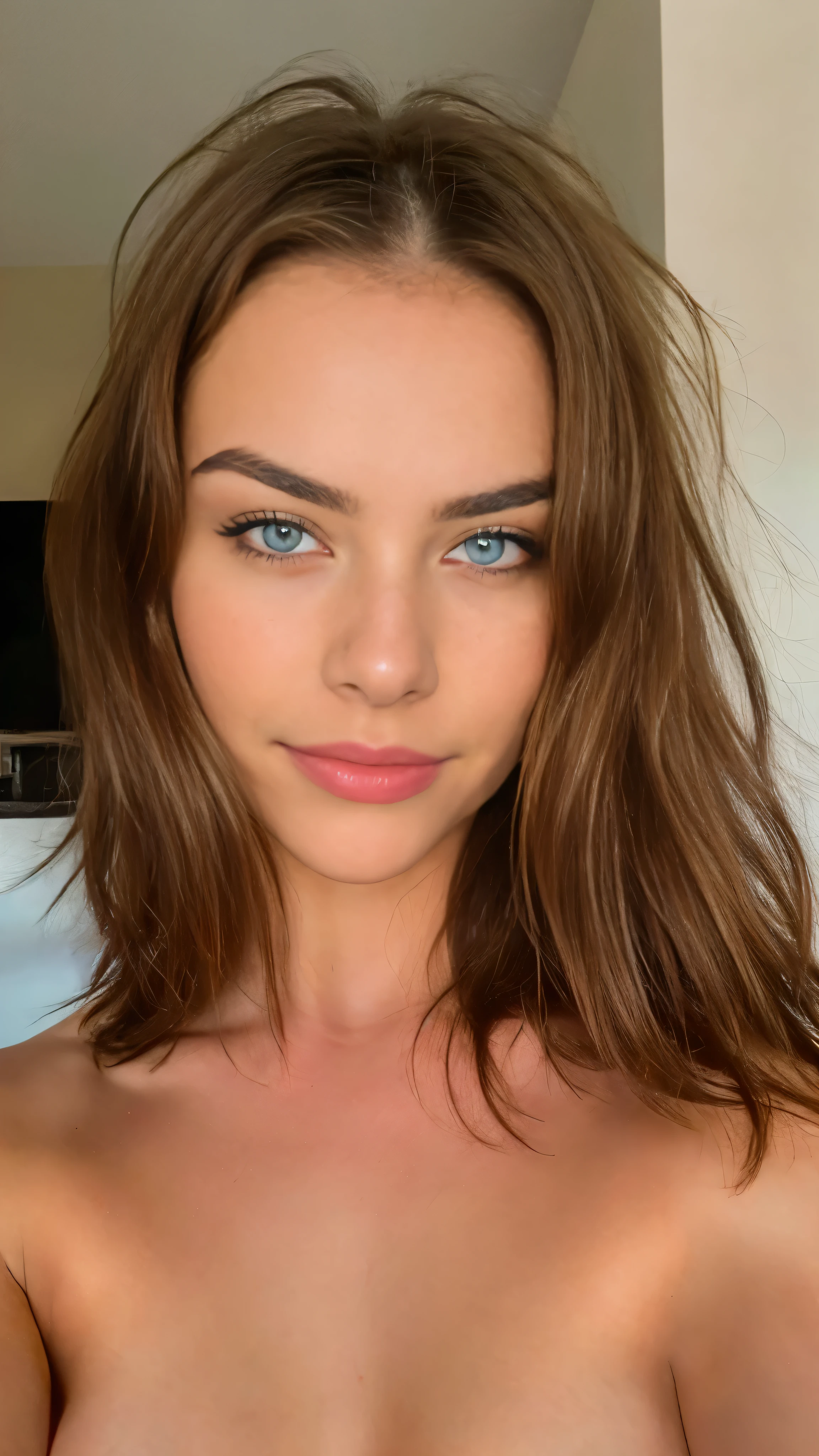 Very beautiful sexy blonde making a selfie, naked , breasts, light blue eyes, highly detailed, 29 years old, slim, innocent face, naturally wavy hair, high resolution, masterpiece, best quality, intricate high detail, highly detailed, sharp focus, detailed skin, realistic skin texture, texture, detailed eyes, professional, 4K, charming smile, shot with Canon, 85mm, slight depth of field, Kodak Color Vision, body in perfect shape, extremely detailed, photographer_\( ultra\), photographerrealistic, Realstic, Postprocessing, maximum details, roughness, real life, ultrarealistic, photorealism, photography, 8K UHD, photography, nude