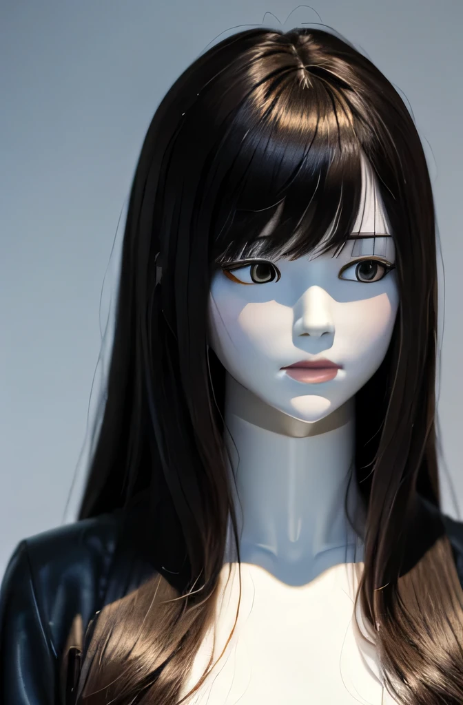 1 人のmannequinが 1 本のソーセージを舌でなめています,あのmannequinは山本彩さんです,mannequin is 36 years old,mannequinの身長は165cmです,mannequinの色&#39;my face is white.,mannequinの色&#39;The body is pure white.,あのmannequinは顔が細くて小さい.,そのmannequinは茶色の髪をしています(very flat straight hair,long hair,bangs),mannequin&#39;eyes are black.mannequin is wearing a dark blue coat.
