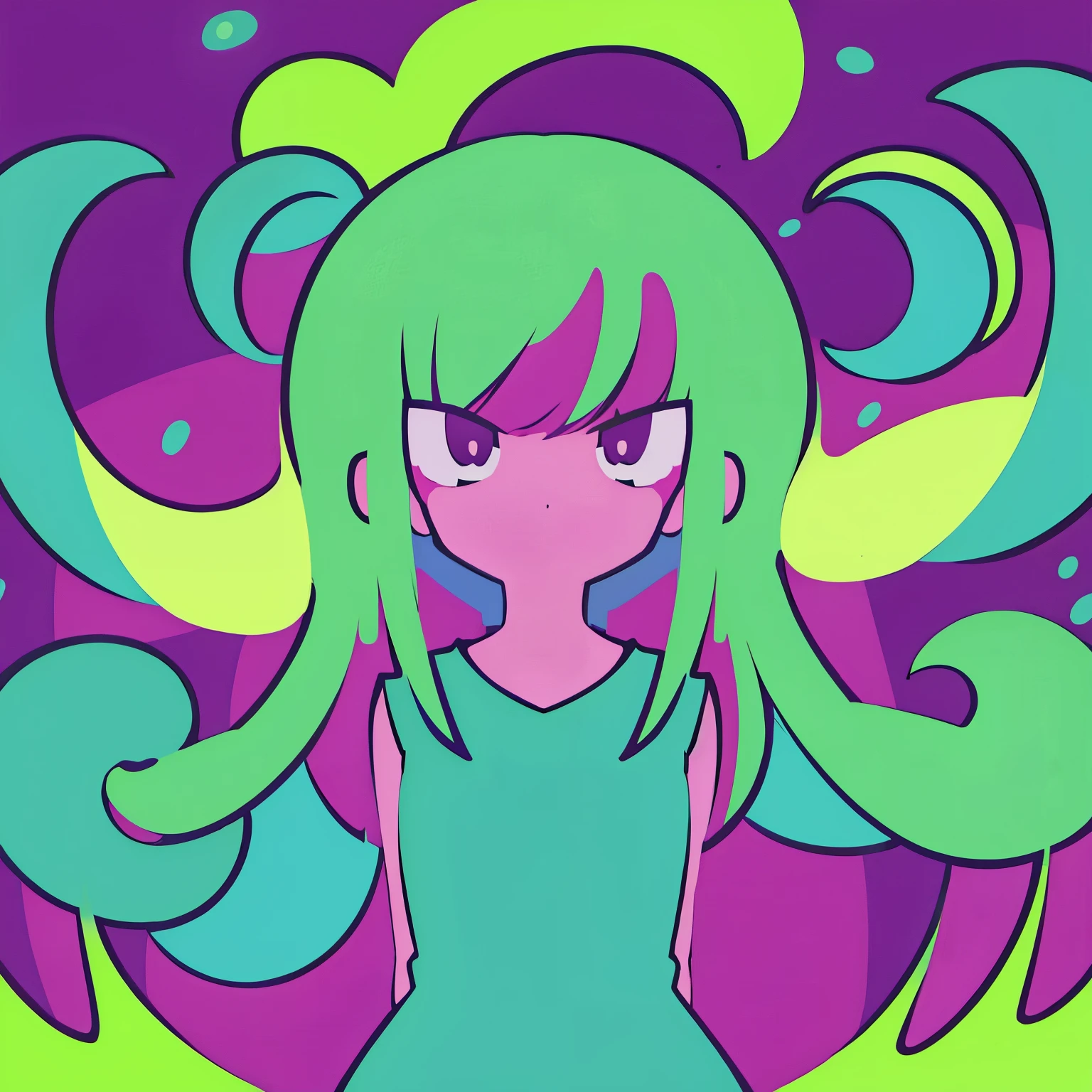 (ultra detailed,ultra high res,detailed background),((2D)),((flat color)),((colorful)),((floating colorful water)),1girl,solo,looking at viewer,BREAK