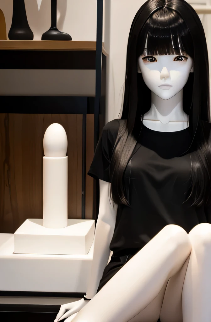 naked pussy android skin made of white plastic, charged with a vagina at a bus stop, The charging wire is connected to the vagina, naked vagina to the camera