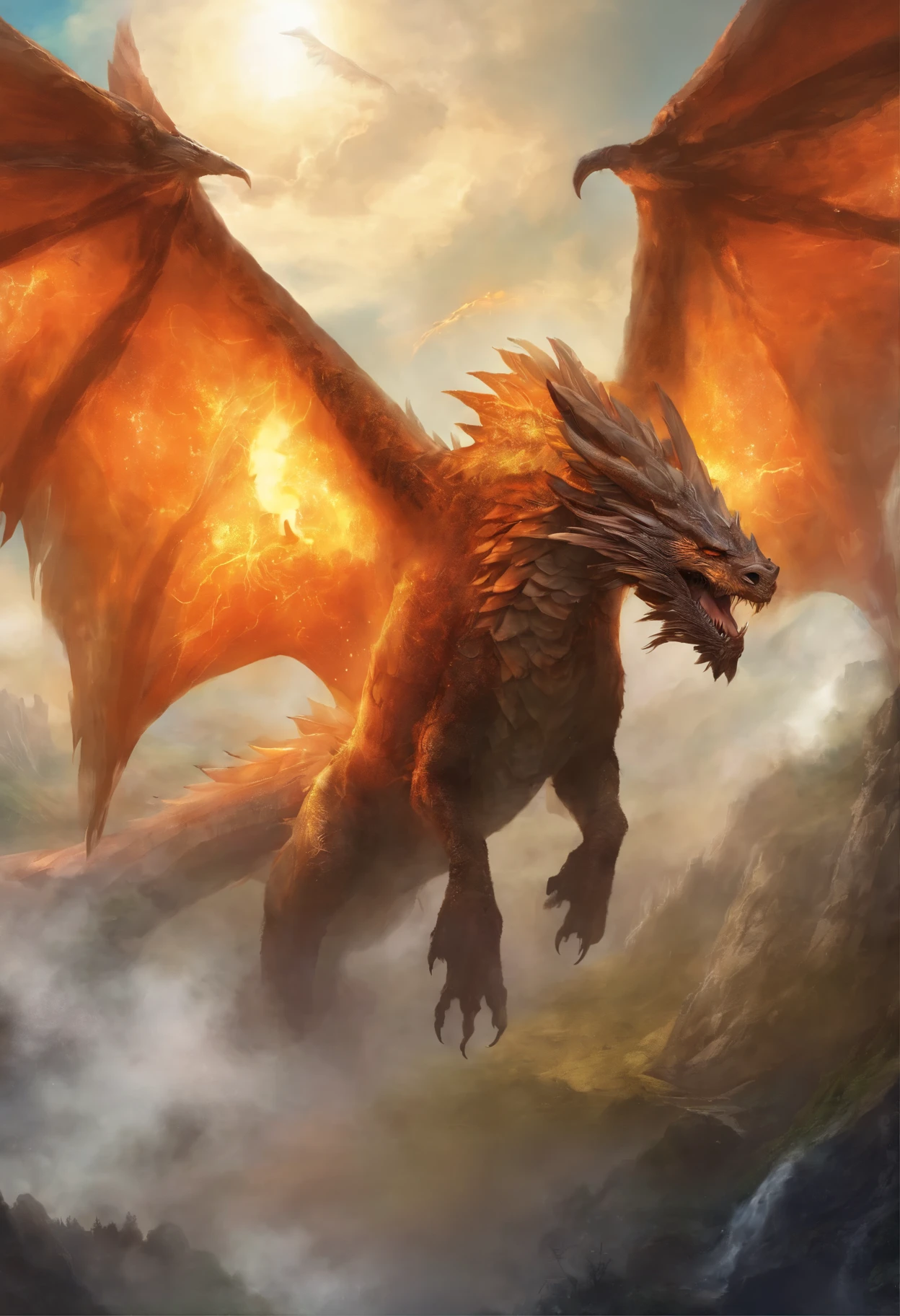 Majestic wings in furious flight, The dragon's might, a celestial sight.