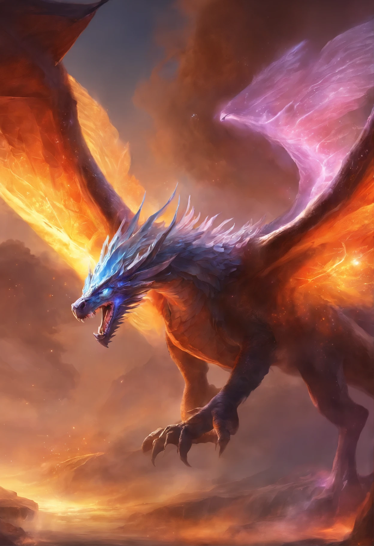 Majestic wings in furious flight, The dragon's might, a celestial sight.