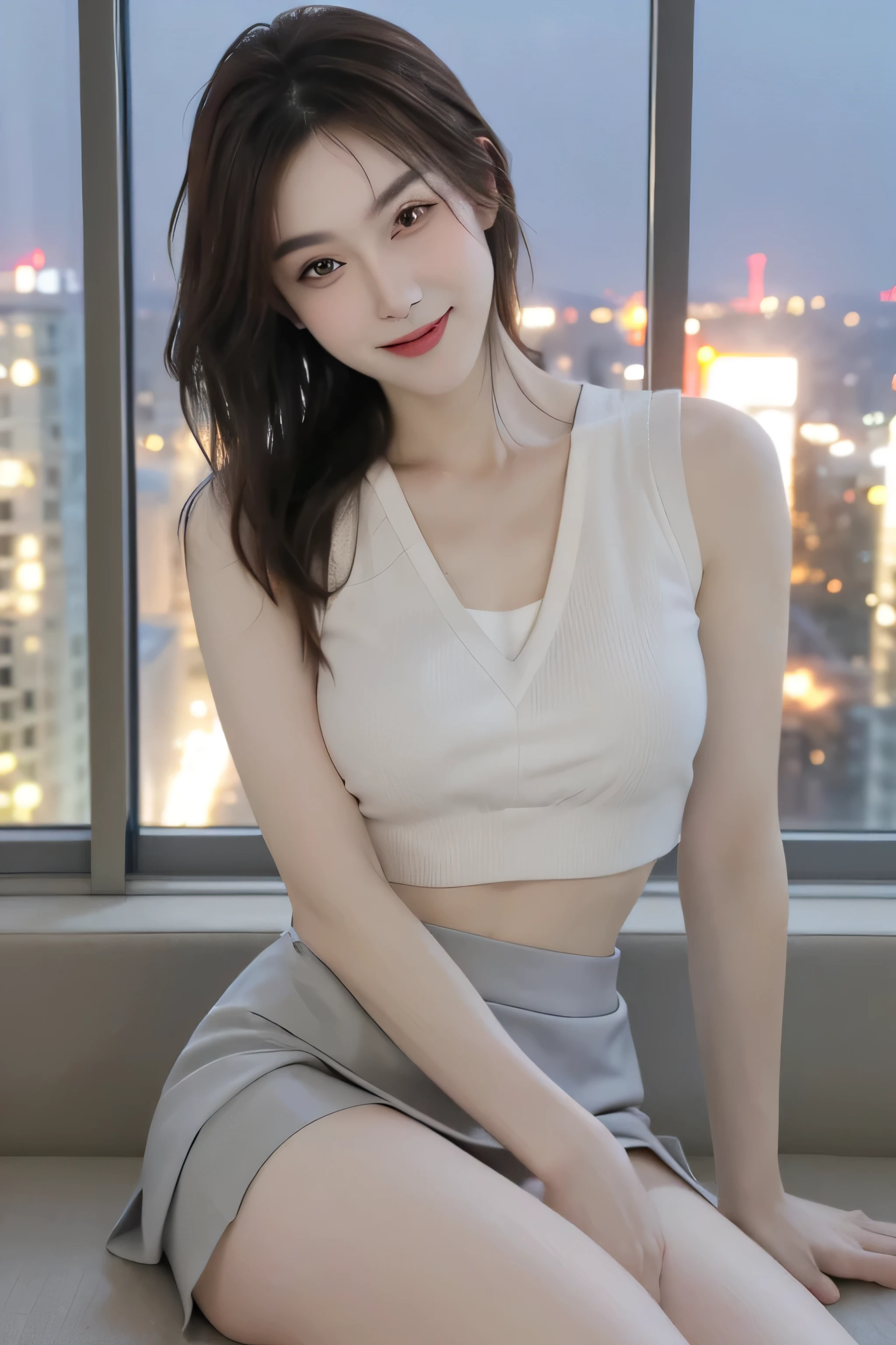 Beautiful girl, Standing tall,Arms drooping,Brown hair, updo hair, (((Pubic hair is visible))), (((Very sweet smile))), looking at viewert, A smile、(brunette color hair、short-hair:1.3、bow ribbon)、bow ribbon、fullnude、teaxs、No underwear、crotch cleft、Crotch focus、Beautiful hairstyle、photorealistic eye、Beautiful details、(real looking skin)、Beautiful skins、(Sweaters)、absurderes、enticing、超A high resolution、ultra-realistic realism、high detal、the golden ratio((top-quality、8K、tmasterpiece:1.3))、foco nítido:1.2、13years、Perfect beautiful girl、heartthrob、Beautiful Women with Perfect Style、full body seen、toppless、fullnude、Visible nipple、Do not wear underwear、fullnude、No pubic hair、shaved pubic hair、Show off your genitals、genitals visible, (((Lift the skirt, Lift the skirt with both hands, lift skirt yourself))), ((a sailor suit)), ((maid)), ((of the highest quality, 16 k, masutepiece: 1.3)), 1 girl, light in face, com rosto detalhado, Very detailed lips, Detailed eyes, Realistic pupils, the city street、Roll up your sailor suit、large panorama、Hidden areas exposed、