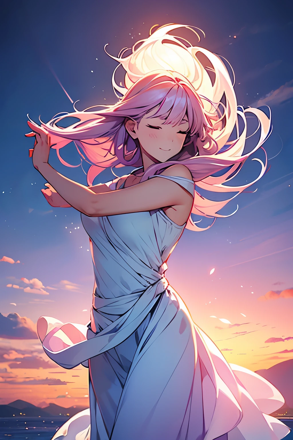 "(best quality,ultra-detailed,realistic),woman dancing,dancing in the clouds,pastel colors,serene atmosphere,rainbow dress,soft texture,flowing movements,graceful posture,happiness,music in the air,dreamlike scenery,sunlight filtering through,ethereal atmosphere,floating sensation,harmonious choreography,delicate brushstrokes,vibrant hues,tranquil ambiance,subtle shadows,gentle breeze,peaceful expression,dreamy background,magical setting,blissful aura"