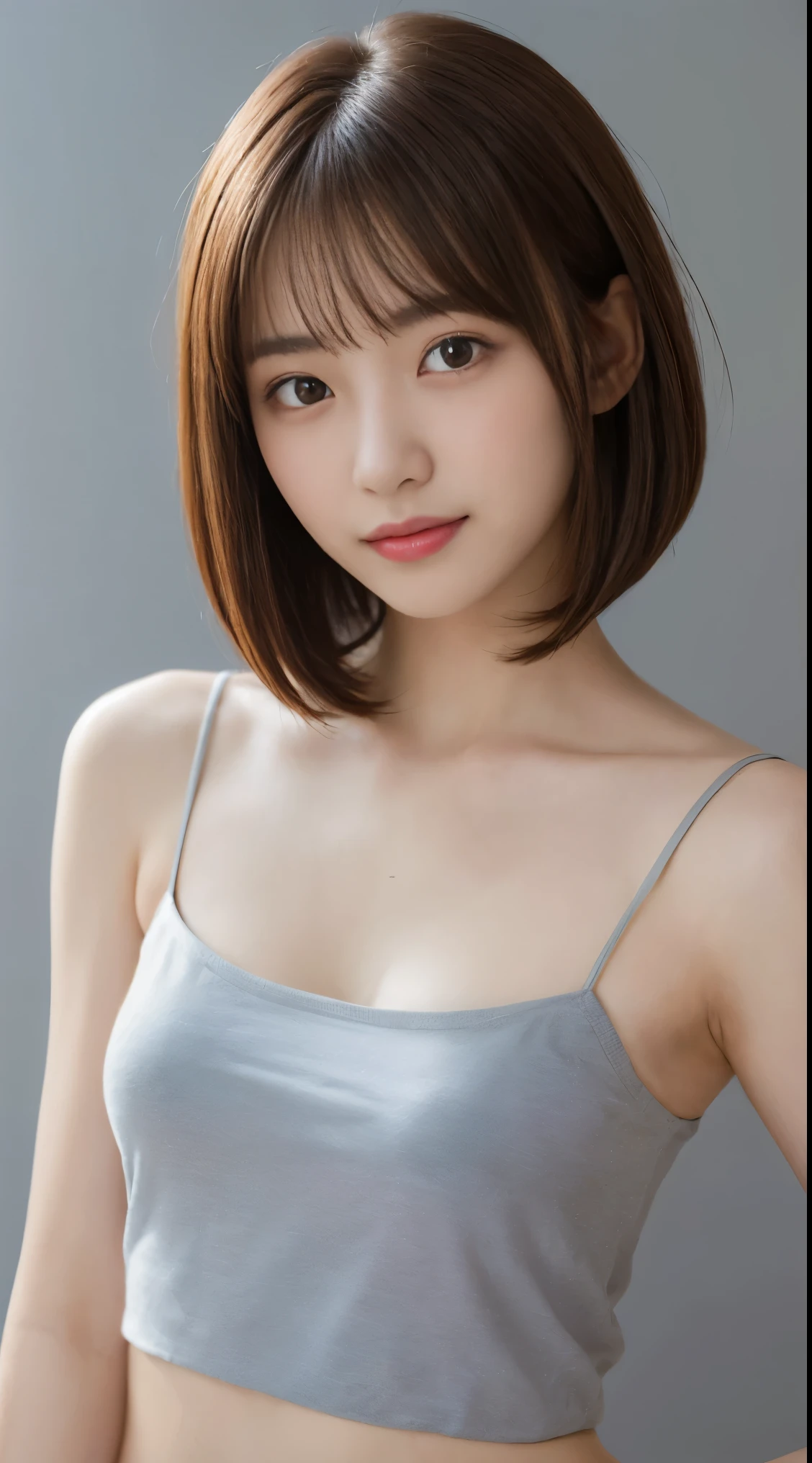 ((small breasts:1.3))、natural shading、((thin pubic hair))、K-POP idol)Calm and happy like a goddess、(((Beautiful girl wearing a camisole)))、(((Between the groin,crack)))、Look at the viewer with your whole body、((small breasts:1.3))、natural shading、((scantily clad idol))、K-POP idol)Calm and happy like a goddess、(((Beautiful girl wearing a camisole)))、(((Between the groin,crack)))、Look at the viewer with your whole body、((small breasts:1.3))、natural shading、((thin pubic hair))、K-POP idol)Calm and happy like a goddess、(((Beautiful girl wearing a camisole)))、(((Between the groin,crack)))、Look at the viewer with your whole body、((:1.3))、natural shading、((thin pubic hair))、K-POP idol)Calm and happy like a goddess、(((Beautiful girl wearing a camisole)))、(((Between the groin,crack)))、Look at the viewer with your whole body、((((beautiful bob cut brown hair))))、((Brown-haired Japan woman)))、(Short bob cut brown hair:1.5)、masterpiece, highest quality, 8K, absurd, (Upper body:1.4), beautiful girl, pretty face, looking at the viewer, laughter, surreal, High resolution, picture, film grain, chromatic aberration, sharp focus, HDR, face light, dynamic lighting, movie lighting, professional shadow, simple background, (dull gray background:1.4), most detailed, very detailed, super detailed, finely, real skin, delicate features, detailed face and eyes, sharp pupils、realistic student、(Korean、Japanese、Chinese:0.4)