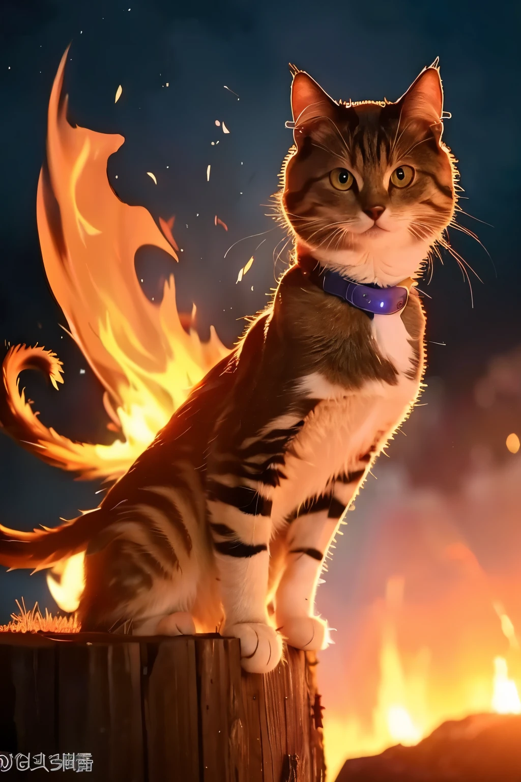 Burning fire　Cat　anime