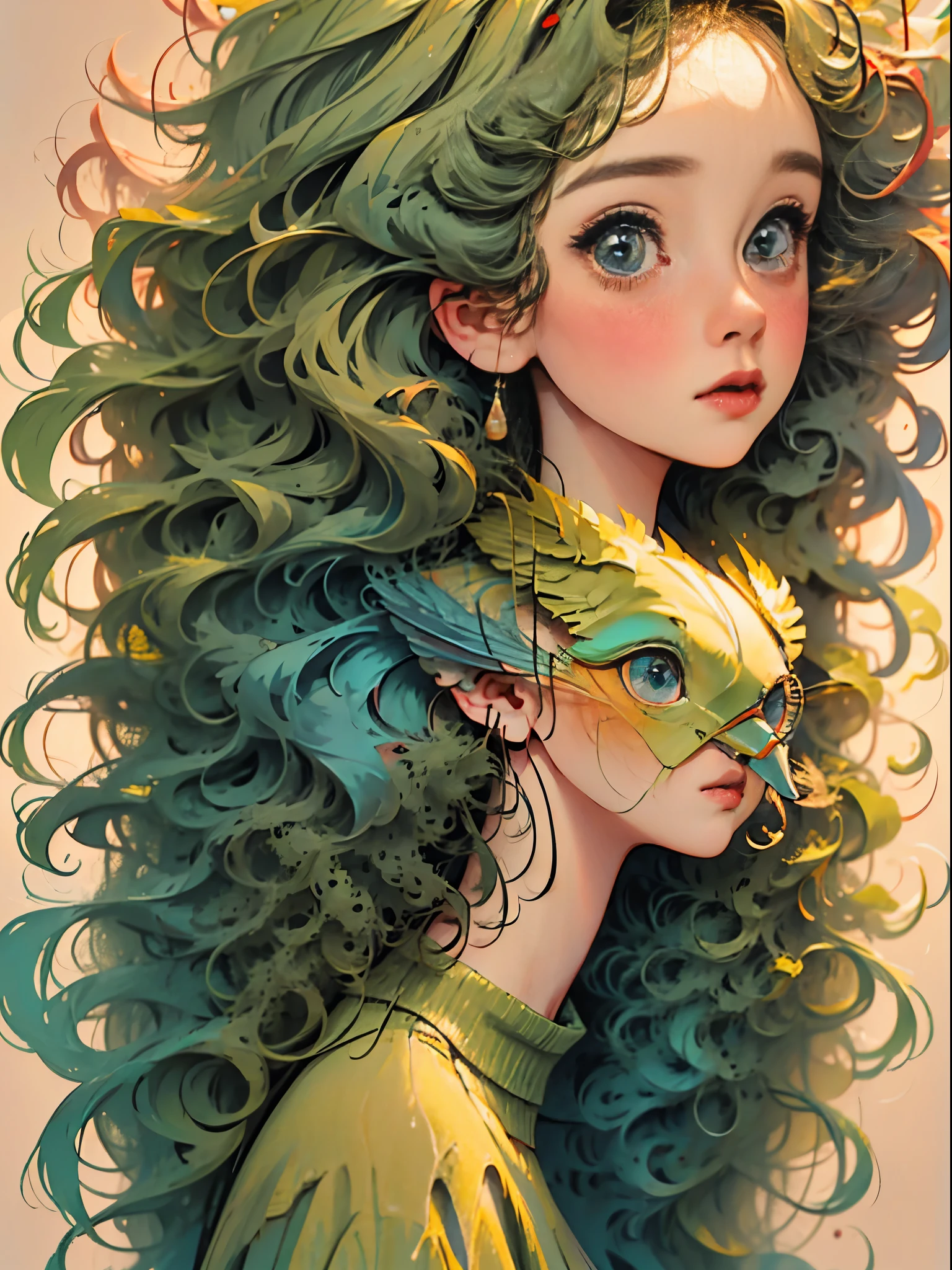 (best quality,8k,highres,masterpiece:1.2),ultra-detailed,realistic,beautifuleyes,detailed lips,extremelydetailed eyes and face,longeyelashes,[Delirium:],girl in a garden,green tones,[forest integration:],pencil rendering and coloring,lots oflighting.
