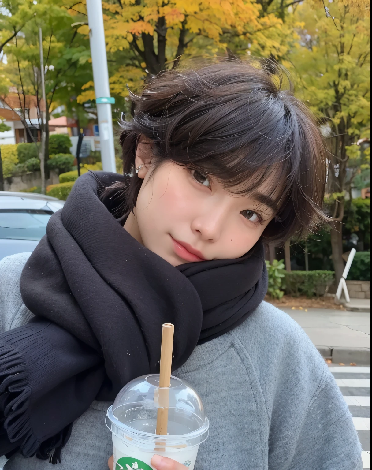 A close-up of a woman holding a cell phone in her hand, Mulher sul-Coreano bonita, Coreano, maquiagem sul-Coreano popular, adorable and pale korean face, young lovely korean face, beautiful aesthetic face, linda mulher Coreano jovem, Ulzzang, young pale and beautiful asian face, Korean facial features, maquiagem Coreano popular, mulher Coreano jovem bonita, Southeast Asian with round face