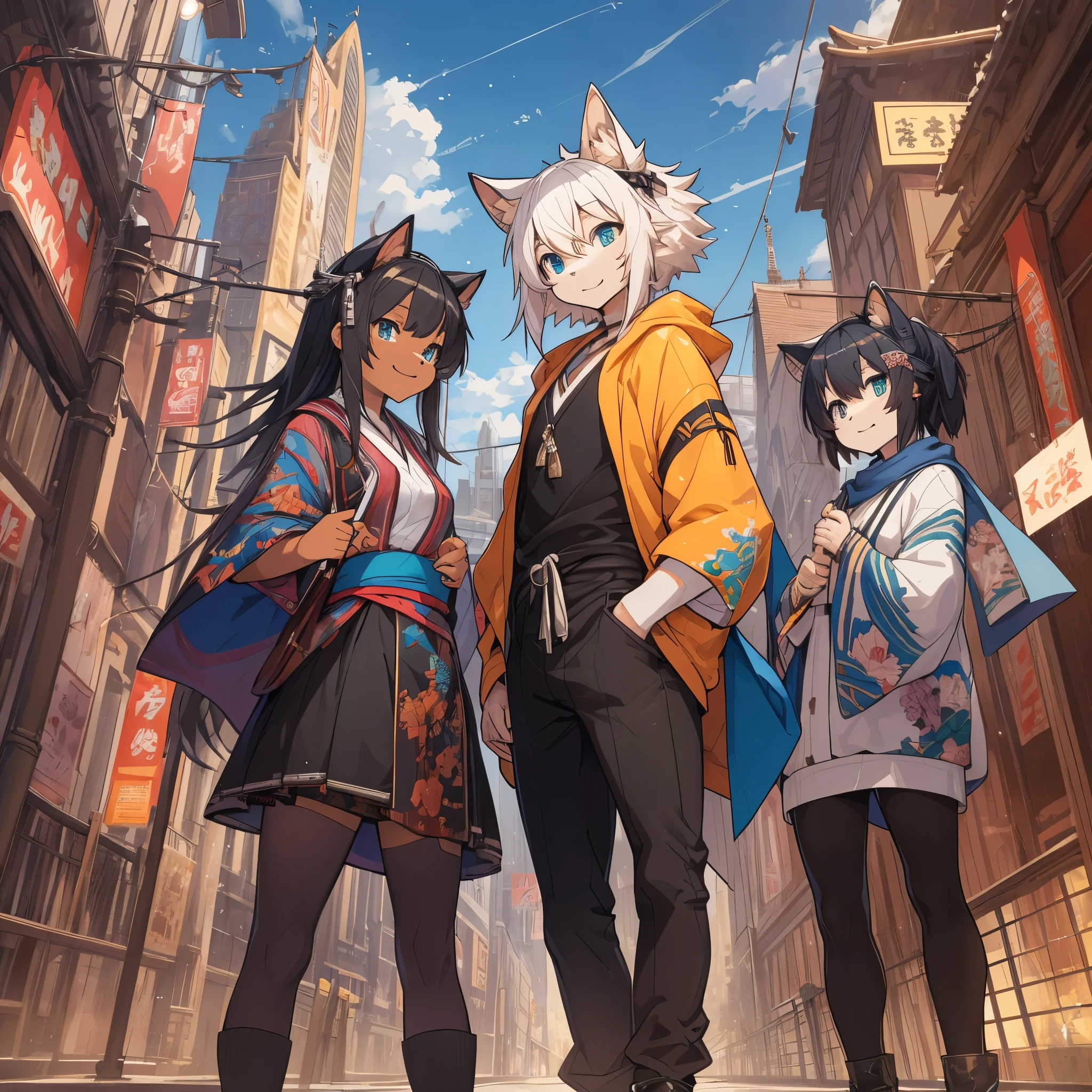 dynamic angle, top quality, best quality, High-quality illustrations, masterpiece, super high resolution, detailed background, detailed background, Stylish CD jacket, Japanese rock band, torii gate, group shot:0.1, 6+boys, 6+girls, Happy, joyful, absurdres(highly detailed beautiful face and eyes)perfect anatomy(kemono, furry anthro),