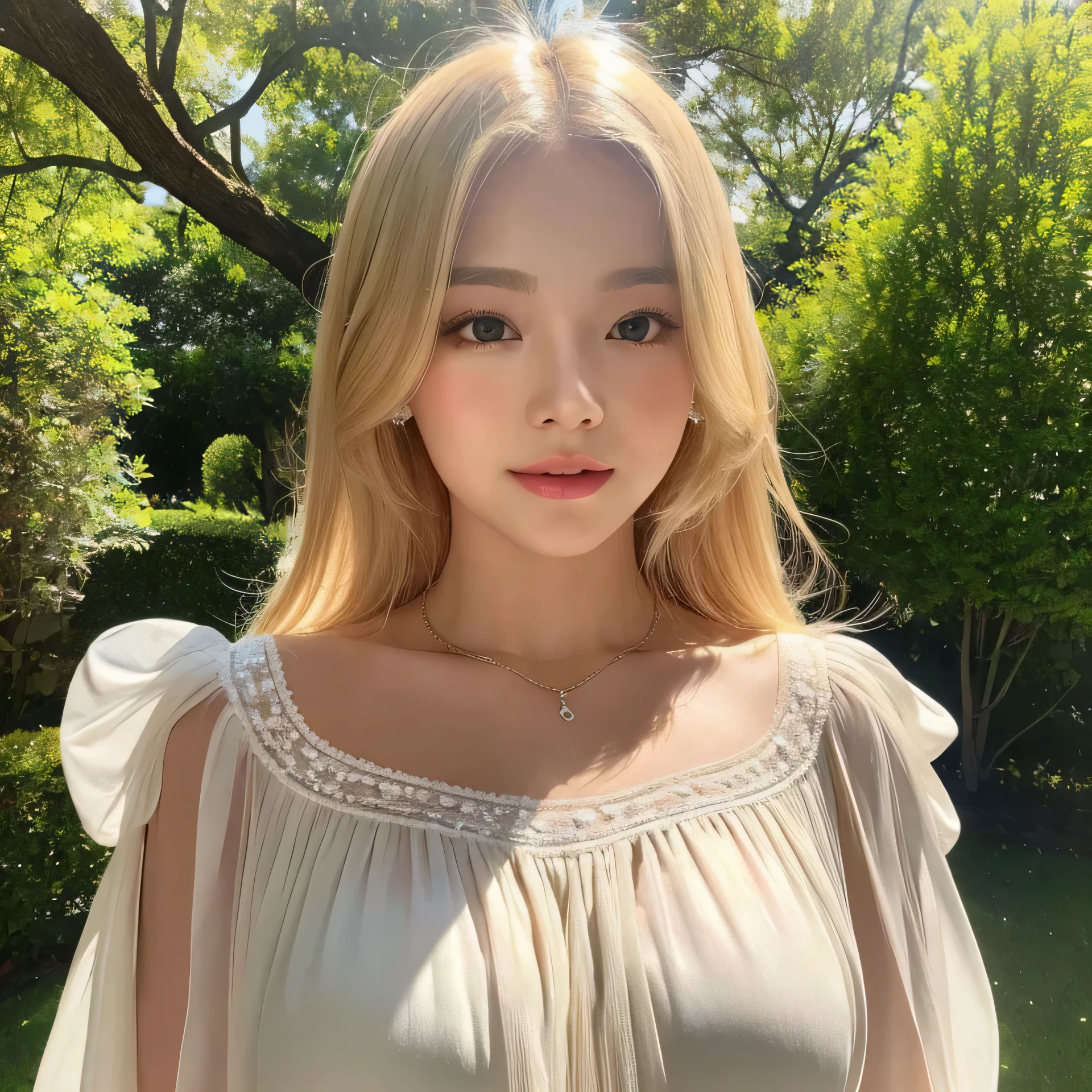 730717681 Only one woman, alone, blonde、Shining beautiful skin、big breasts、outstanding style, Chiffon blouse, art gallery, Sunny, highest quality, ultra high resolution