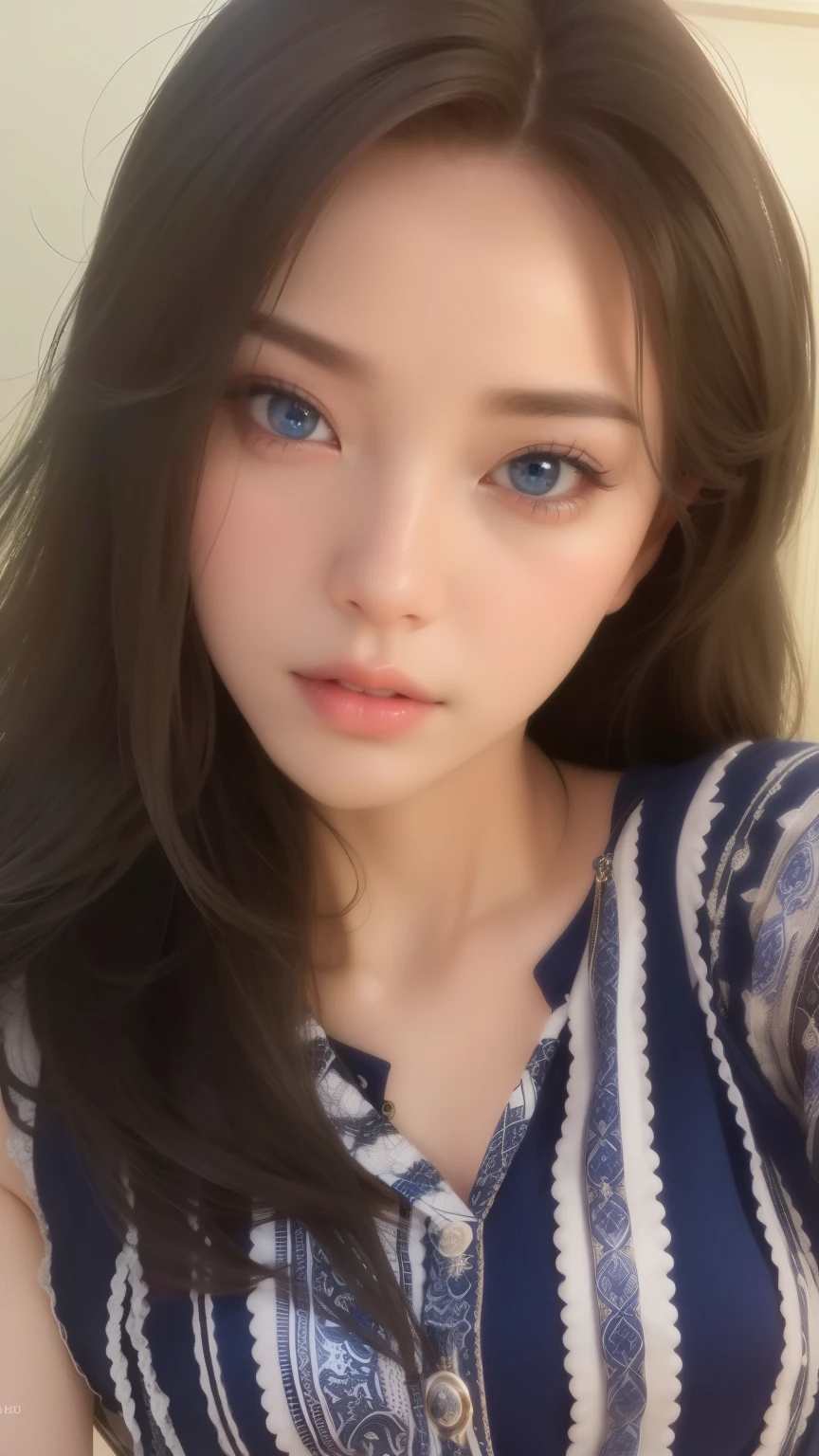 Beautiful big breastokeh), indoors, detailed luxury living room, gentle and charming beautiful goddess, Korean(kpop-idol), solo, necklace, oval face, double eyelids, smart, good hands, good feet, Natural, (from below angle), (glossy skin:1.05), ((low angle)), Perfect figure, (64k, UHD, RAW photo, best quality, masterpiece:1.4), (realistic, photo-realistic:1.37), ultra high res, photon mapping, radiosity, physically-based rendering, professional soft lighting, blue eyes, purpel hair, tattoo