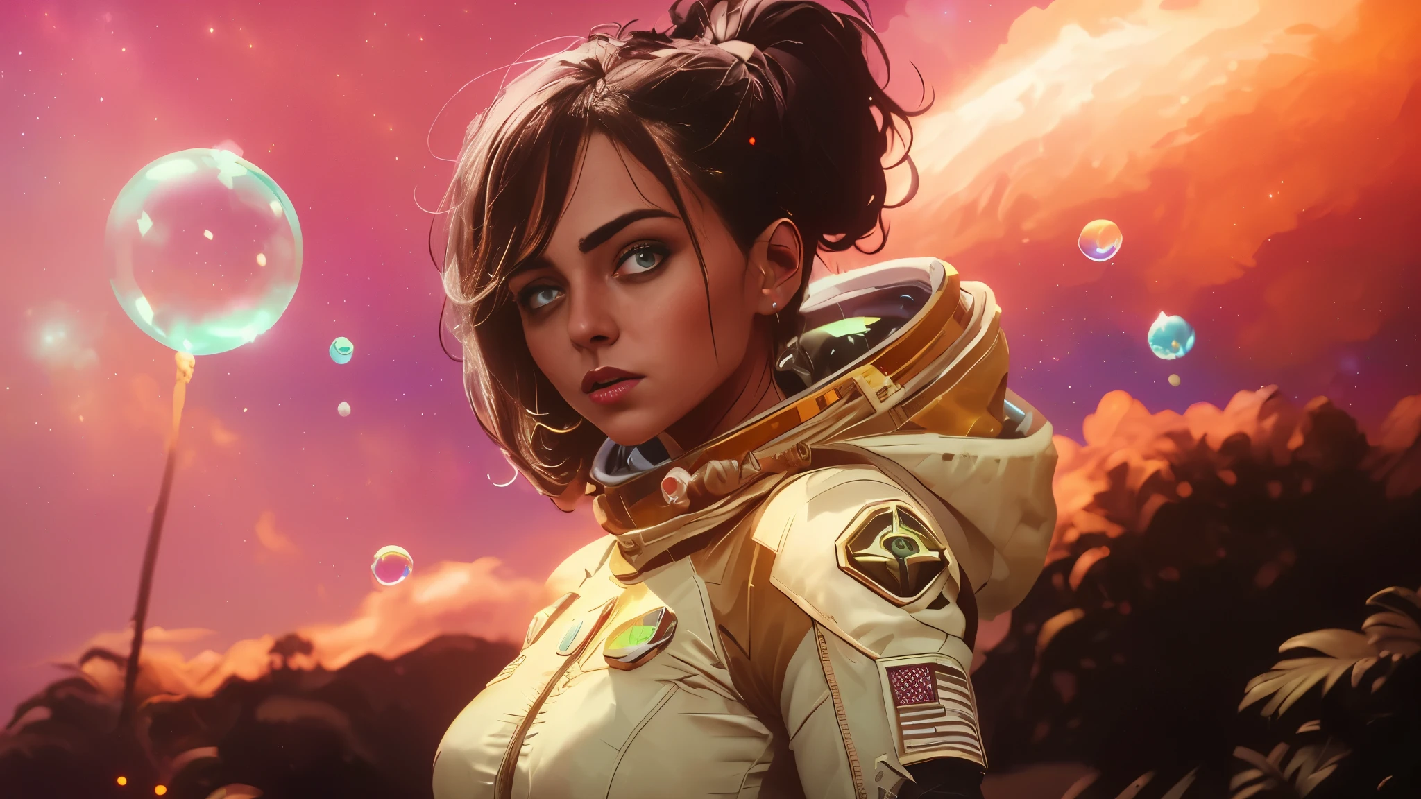 arafed image of a woman in a yellow space suit with a bubble, portrait anime space cadet girl, wojtek fus, artgerm julie bell beeple, portrait armored astronaut girl, portrait beautiful sci - fi girl, girl in space, beautiful digital artwork, ross tran 8 k, alena aenami and artgerm, dreamy cyberpunk girl