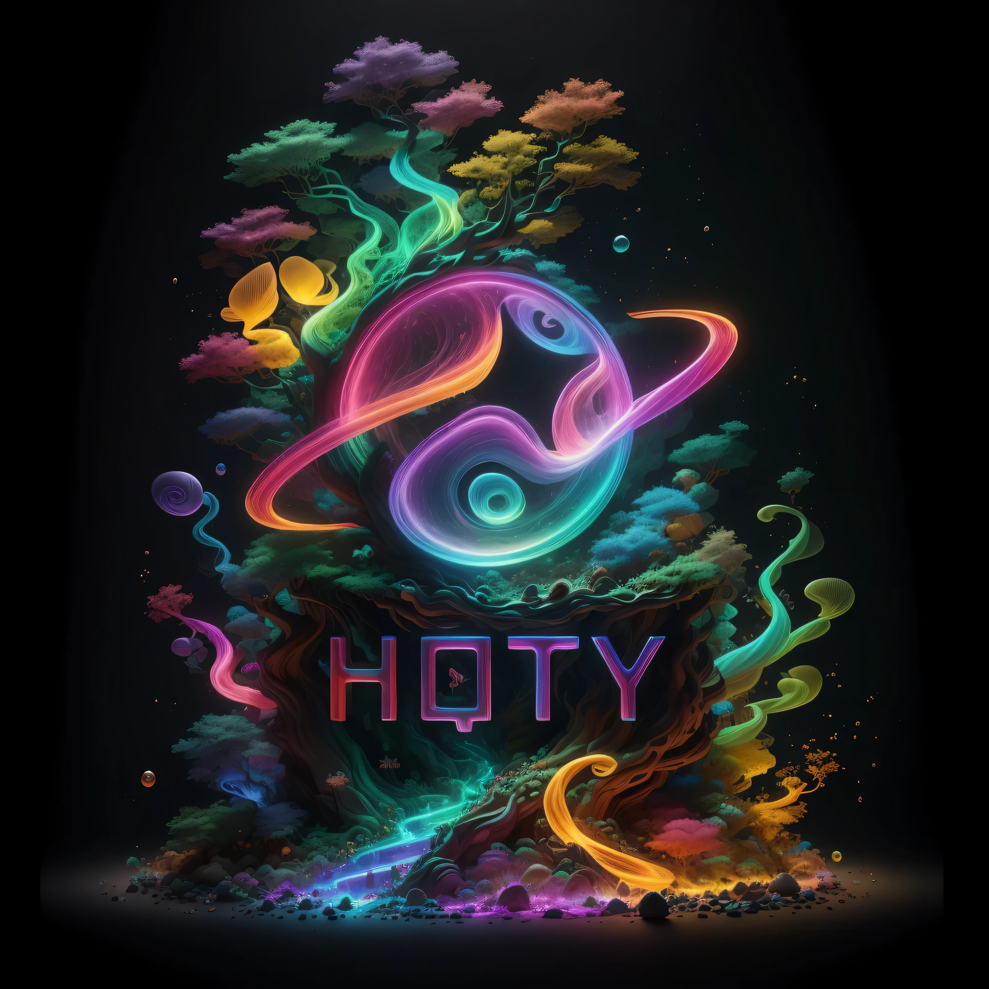 A [theme] in the form of the harf [this], Full of energy、Expressive multi-color, Mind universe full color art, 3D, Very detailed, Studio product photography lighting, Photo taken by Nikon One「Purpose」，harf「this」form，Full of energy的表现力多色，Psy Universe Full Color Art，3D，令人难以置harf的详细，Studio product photography lighting，photo taken by nikon。A tiny enchanted forest in the form of the harf U，More vivid expression - color，Psy Universe Full Color Art，3D，令人难以置harf的详细，Studio product photography lighting，photo taken by nikon。