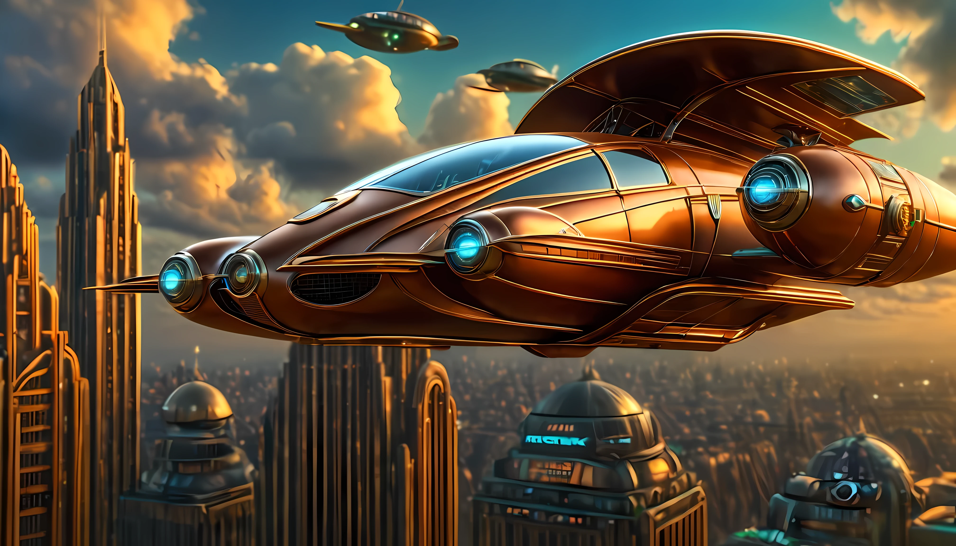 art deco style flying car, art deco style science fiction,

(best quality,4k,8k,highres,masterpiece:1.2),ultra-detailed,(realistic,photorealistic,photo-realistic:1.37),HDR,UHD,studio lighting,ultra-fine painting,sharp focus,physically-based rendering,extreme detail description,professional,vivid colors,bokeh.