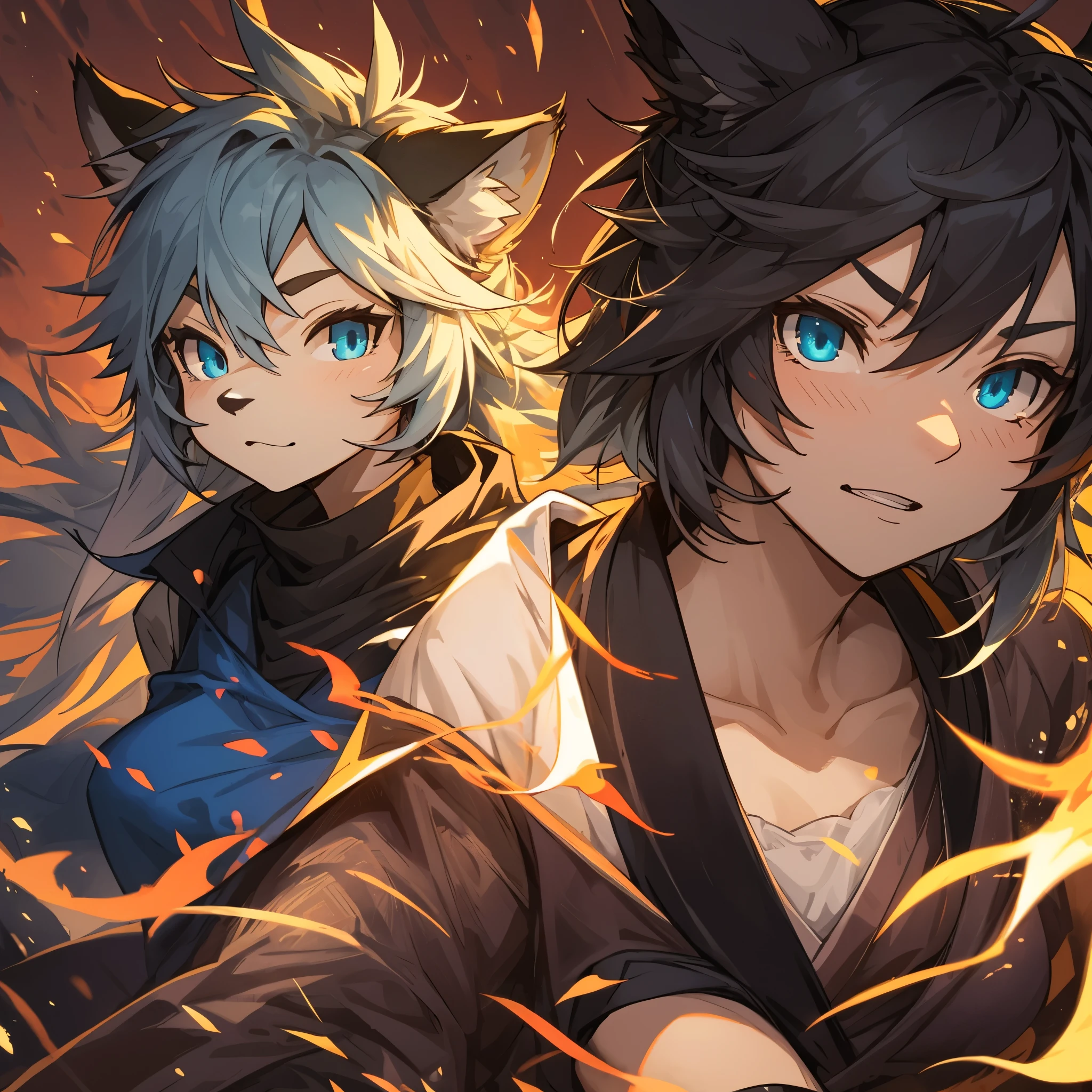 top quality, best quality, High-quality illustrations, masterpiece, super high resolution, detailed background, japanese, ninja, action, 6+boys, 6+girls, absurdres(highly detailed beautiful face and eyes)perfect anatomy, expression, good lighting, cinematic shadow(kemono, furry anthro),