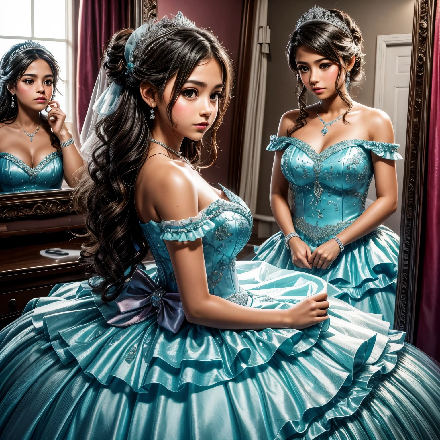 Generate an image of a quinceañera getting ready for her big day --style digital-art