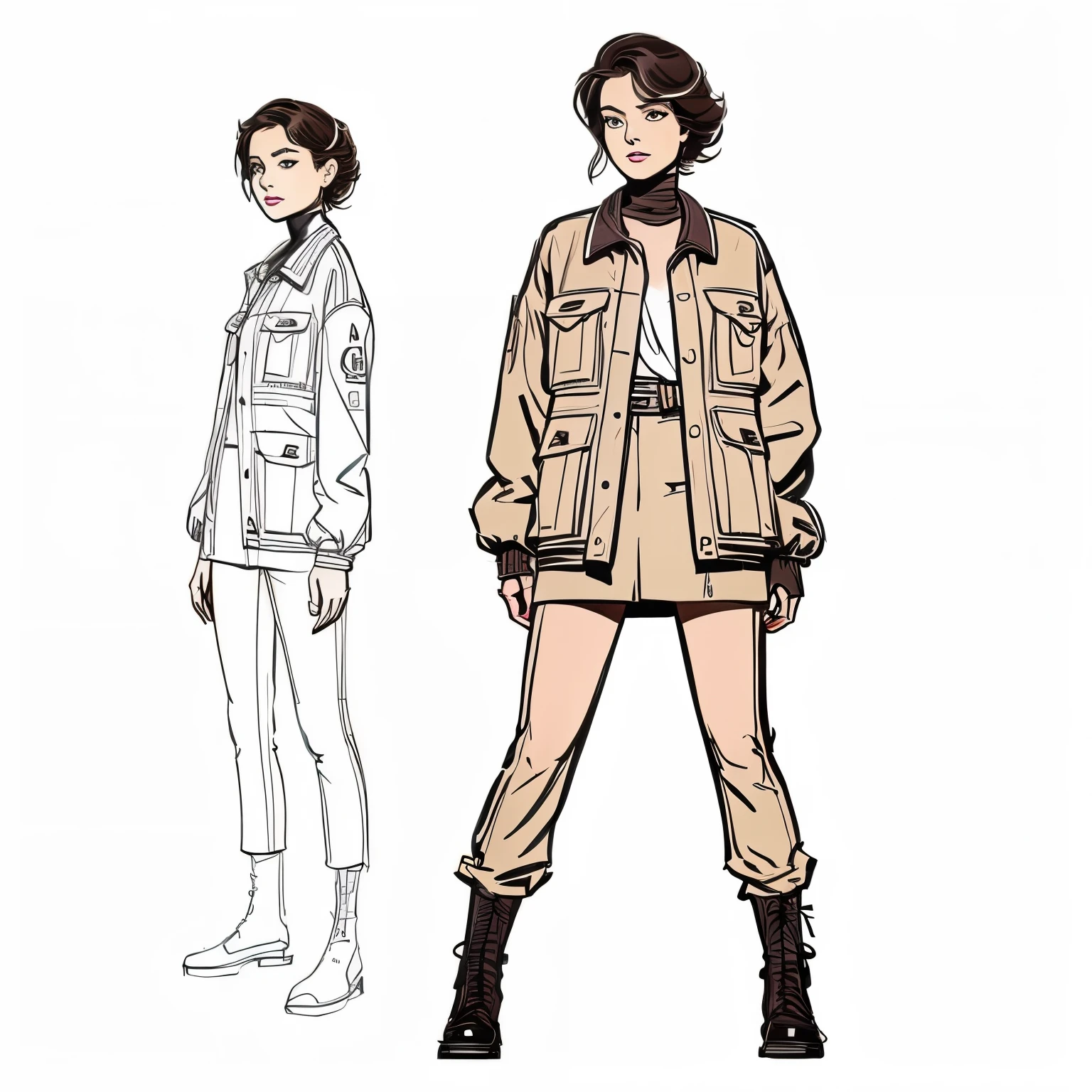 a drawing of a beautiful woman, a character portrait by Farel Dalrymple, featured on tumblr, figurativism, criterion collection, concept art, super simple line art, full body, fashionable, jacket
