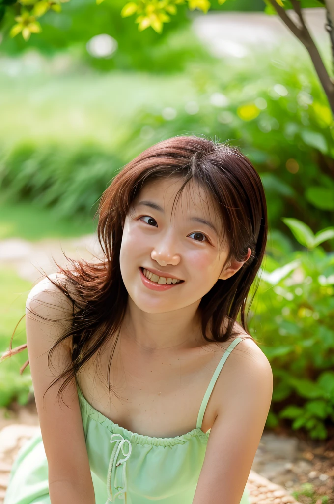 (best quality,4k,8k,highres,masterpiece:1.2),ultra-detailed,(realistic,photorealistic,photo-realistic:1.37),portraits,beautiful detailed eyes,beautiful detailed lips,extremely detailed eyes and face,longeyelashes,Shiho's adorable smiling face,girl in a summer dress,golden sunlight filtering through the leaves,sparkling green grass,natural and warm colors,soft and warm lighting,peaceful and serene atmosphere in the park,blissful expression,soft and gentle breeze,captivating and genuine smile,cheerful and joyful mood,absolutely captivating portrait,colorful flowers in the background,comfortable and relaxed pose,graceful and elegant features,harmony between the subject and the surroundings,Shiho surrounded by a beautiful aura,soft and dreamy feel,sun-kissed complexion,and a touch of magic in the air