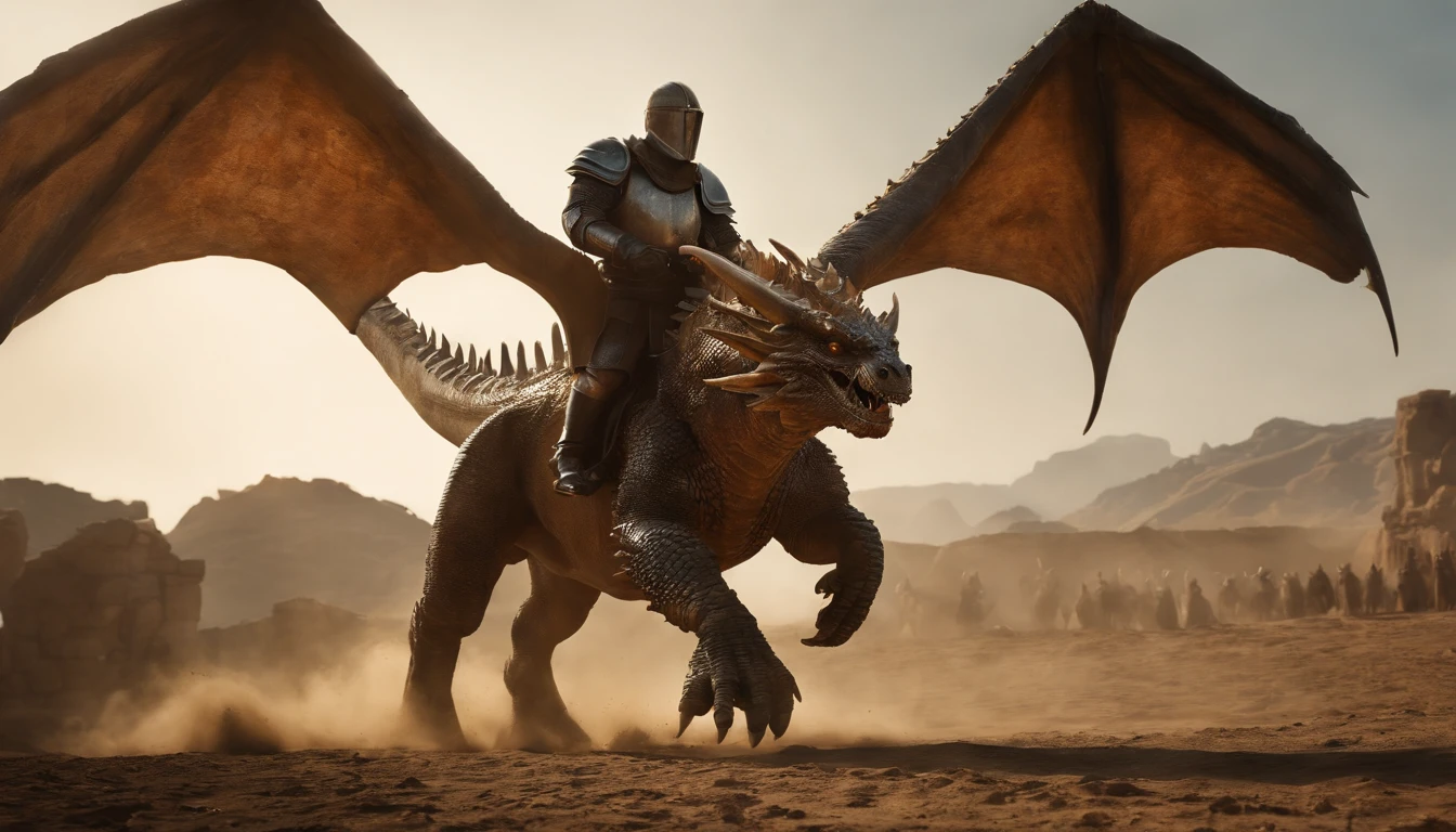 Ancient racetrack, a giant dragon intruding into the race, a giant attacking dragon, a unicorn, a bicorn, a pegasus, and a pipogriff being ridden by knights, during the race, horses fighting a giant dragon behind the race, spectators rising, Shot by canon 5 R,High resolution. Photorealistic lighting, 8K. Super Resolution, Megapixel, Pro Photo | 8k 35mm, 8k, depth of field,