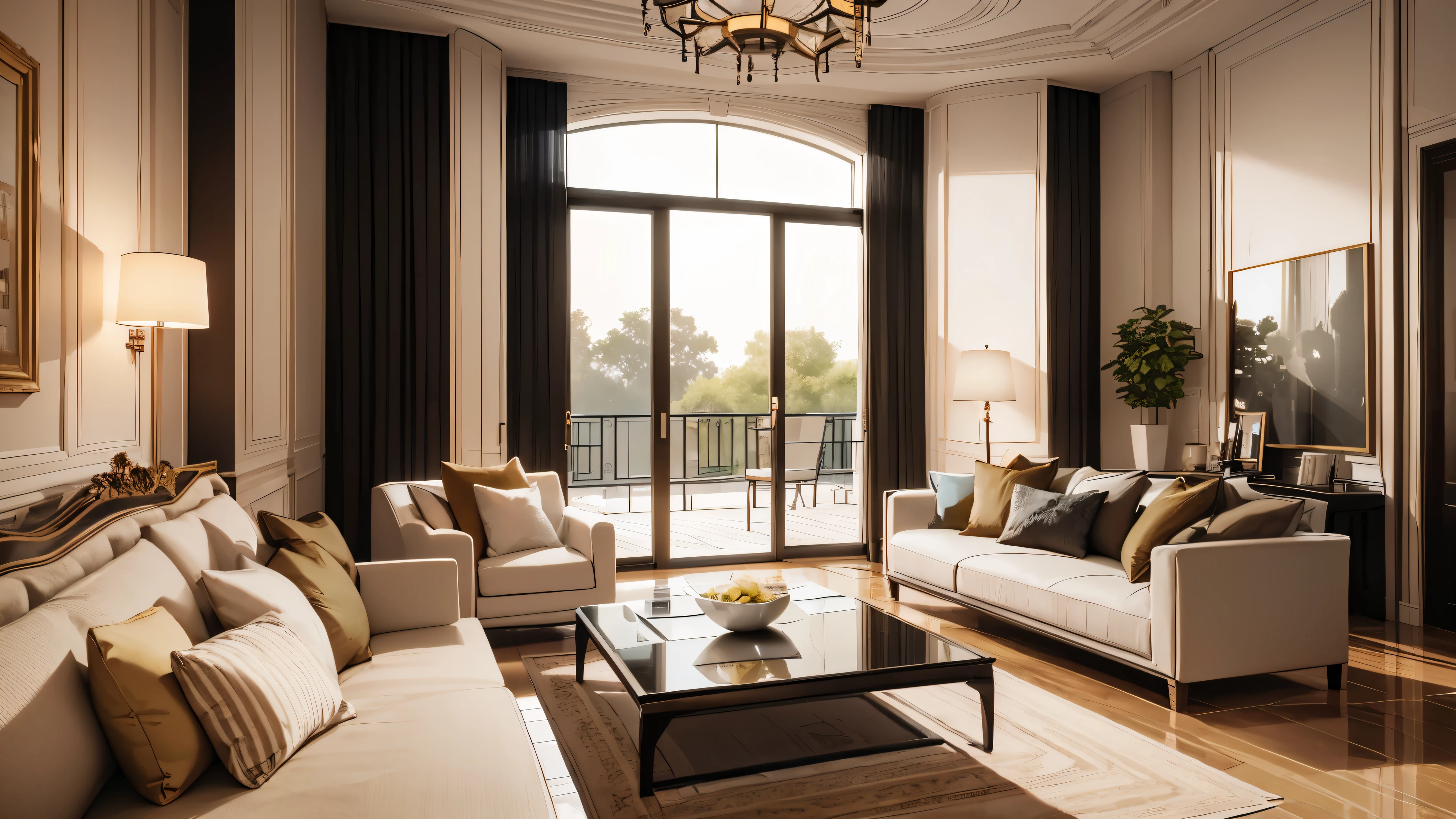 You are a famous interior designer、You have been asked to create a 3D image of a modern large room. Create a harmonious environment with modern and minimalist furniture. Including garden interior.