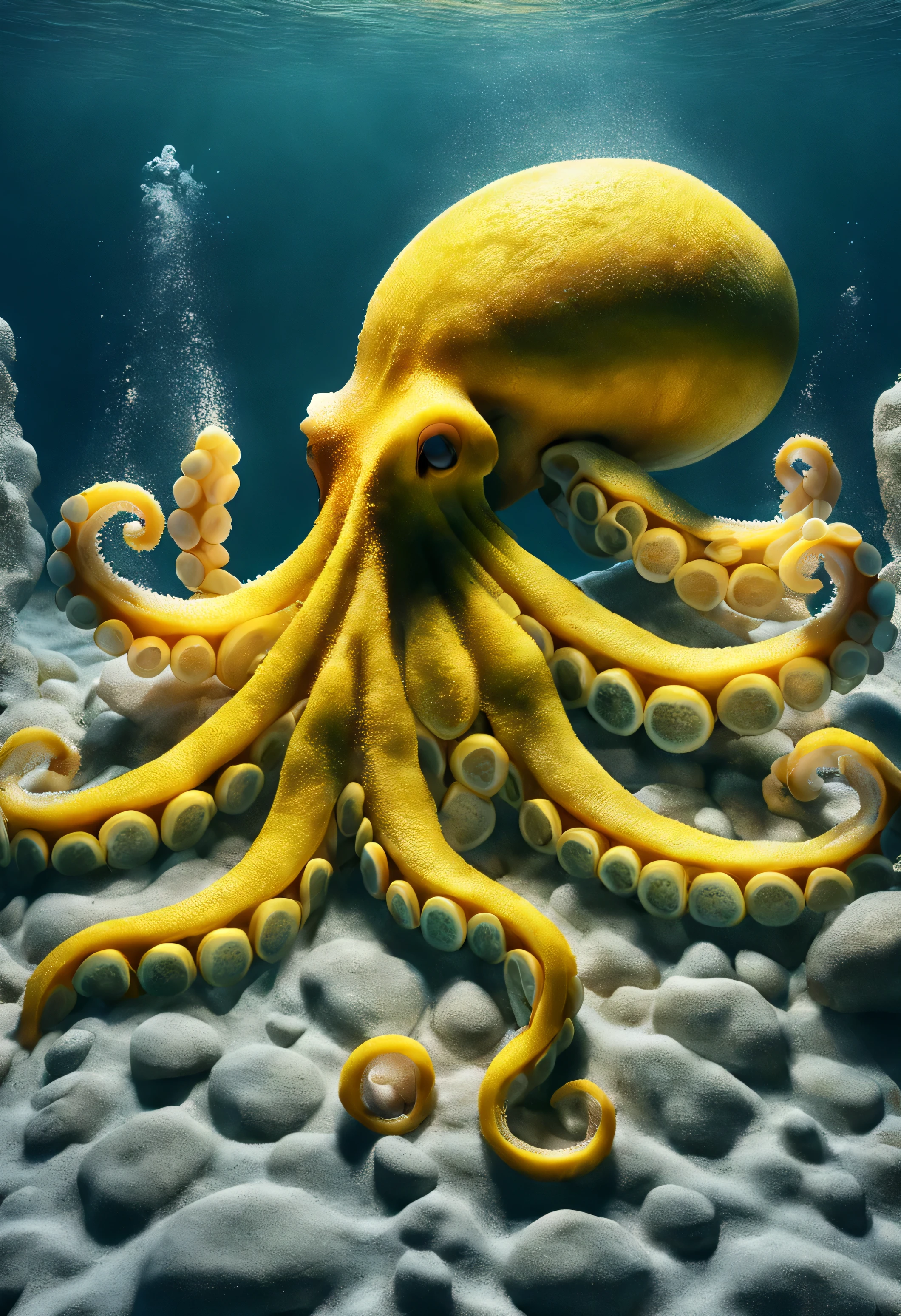 An ais-lmnsgr octopus cleverly camouflaged among textured rocks