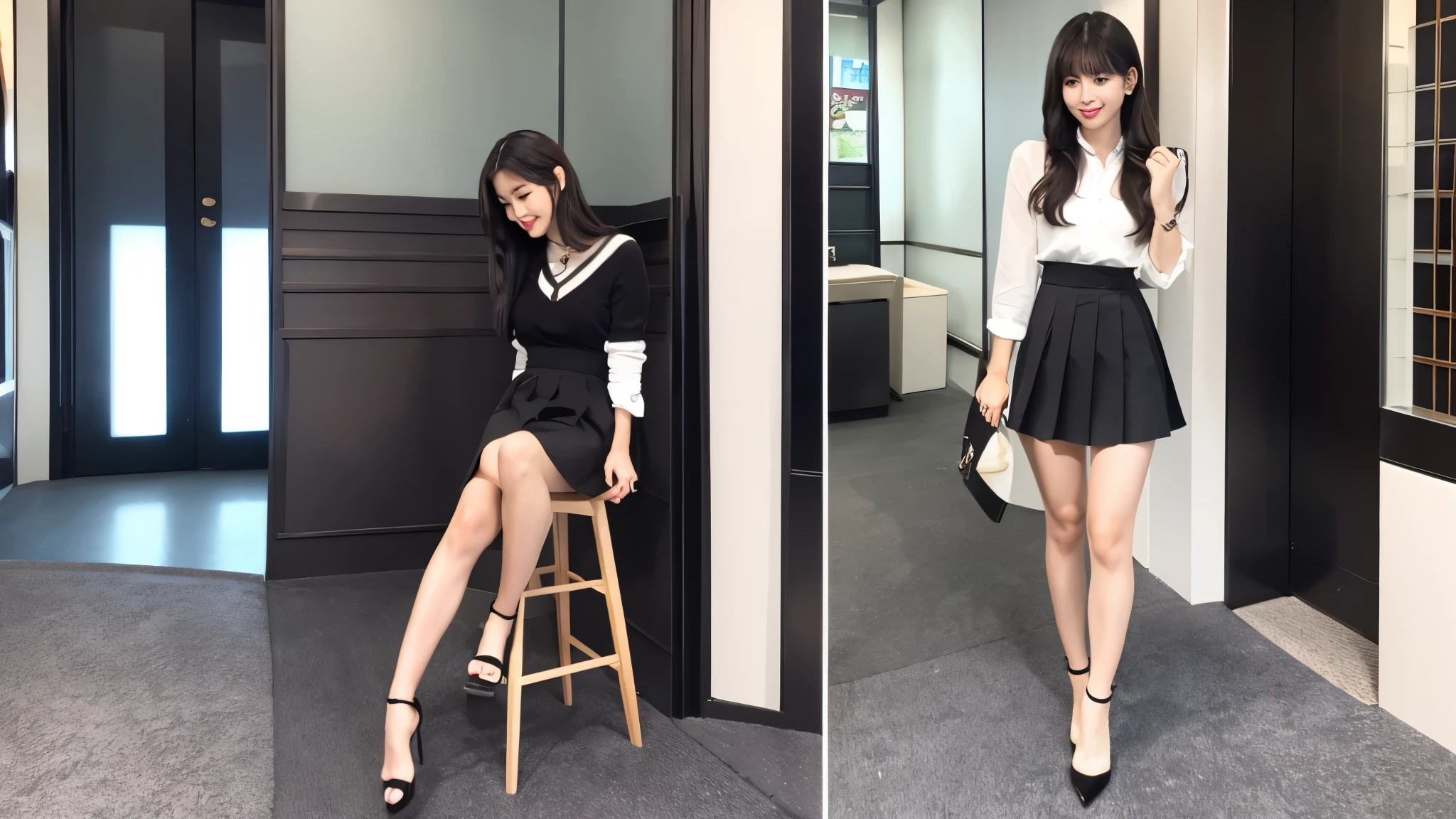 Tokyo、skirt、sit on a chair、high heels、whole body