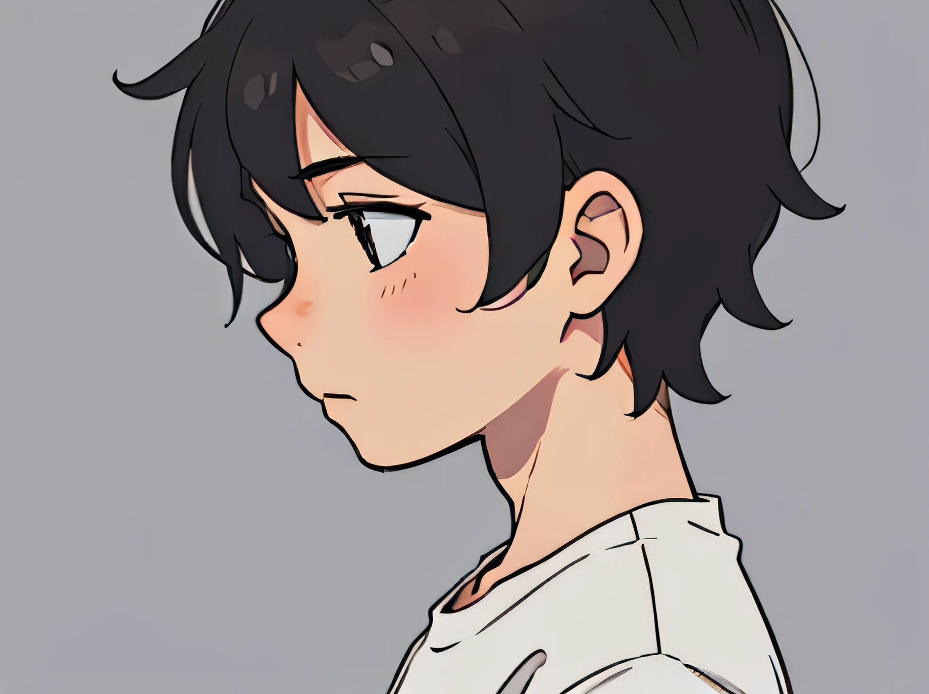  side view illustration of a boy having short messy hair, portrait, detailed, cute 